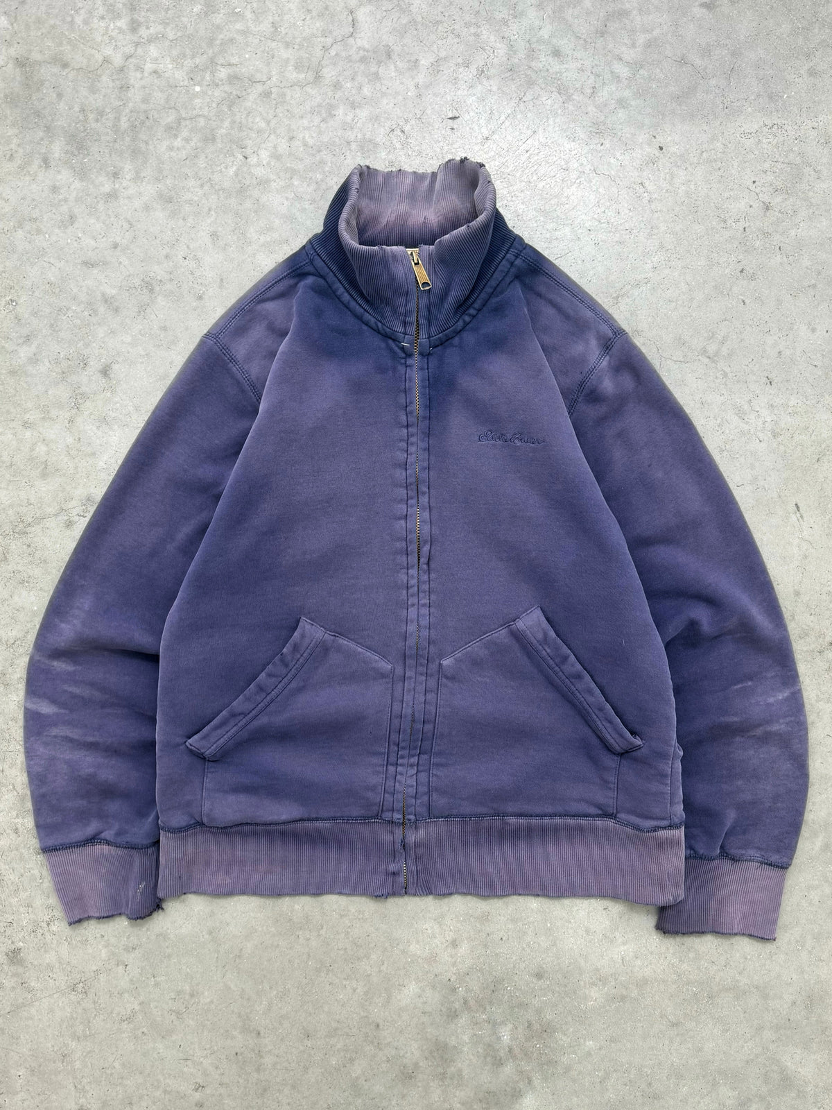 FADED INDIGO REVERSE PILE ZIP-UP SWEATSHIRT - 2000S