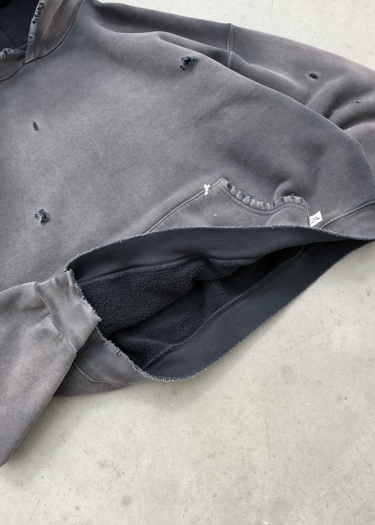 "WATCH-PEEKER" DISTRESSED HOODIE - SUN FADED BLACK