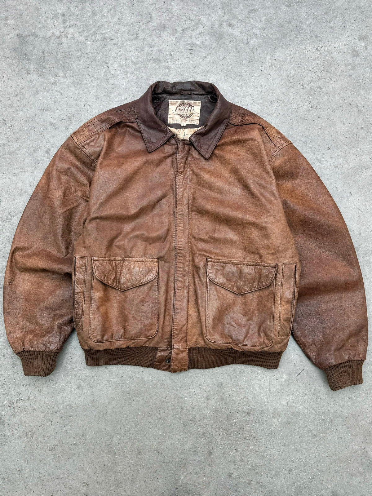SUN FADED BROWN LEATHER UTILITY JACKET - 1980S