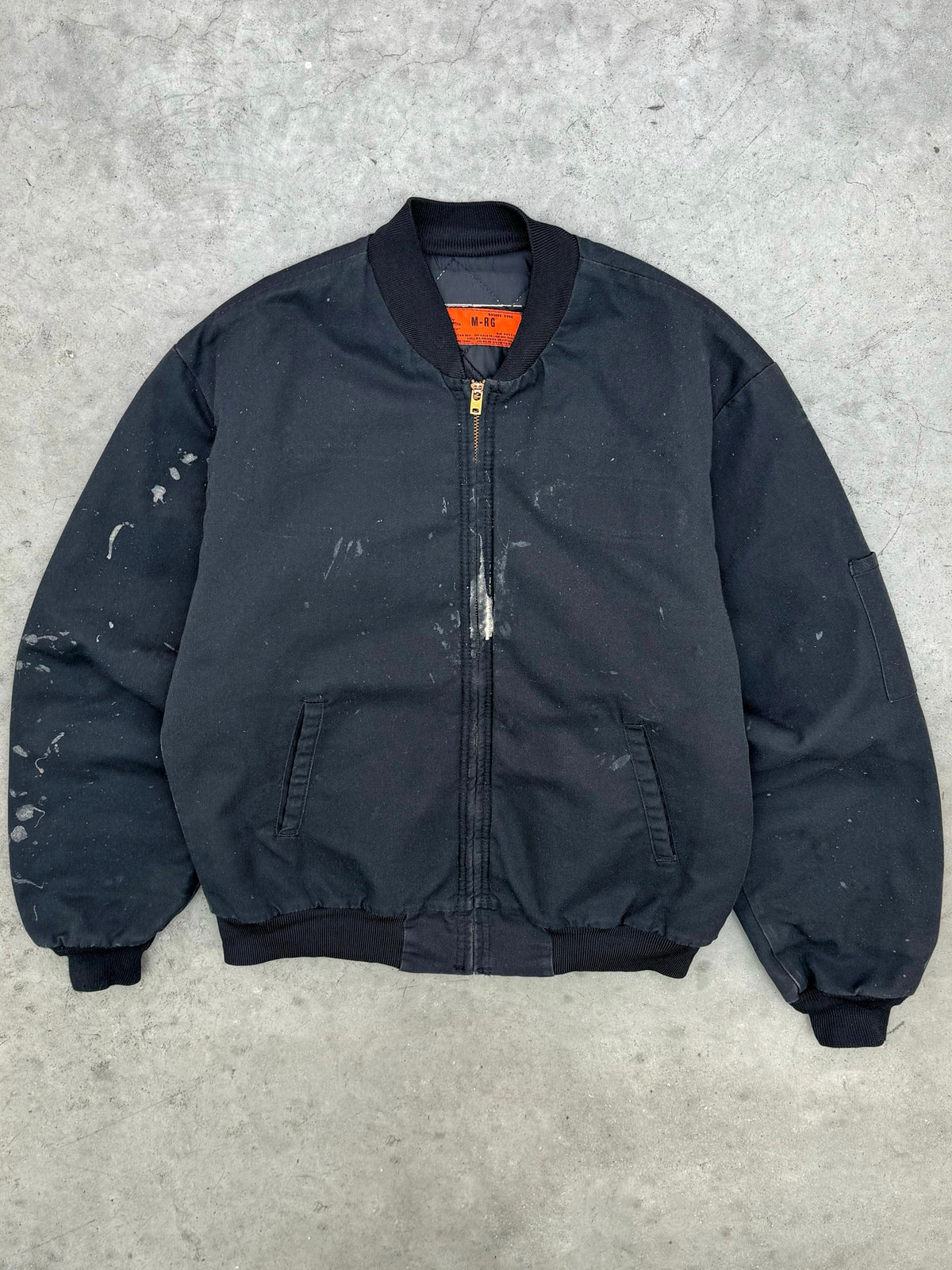 PAINT SPLATTER FADED BLACK BOMBER JACKET - 1980S