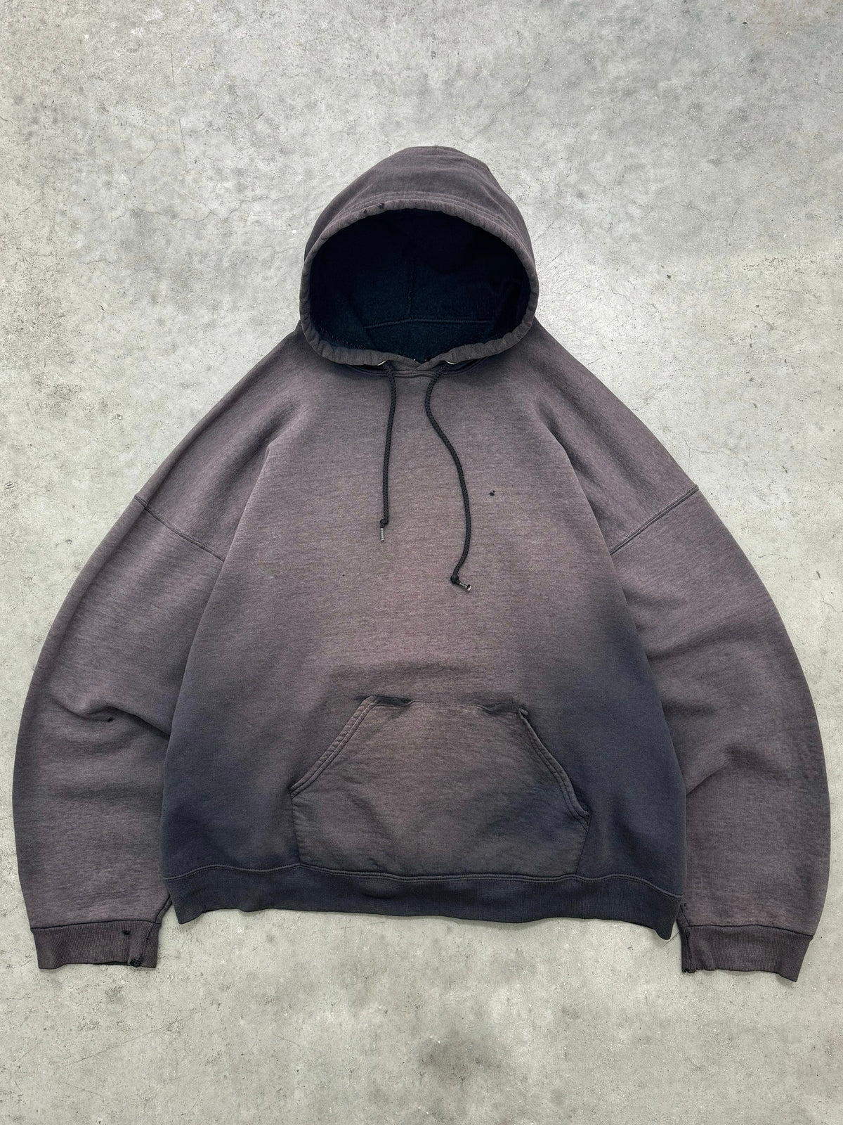 DISTRESSED SUN FADED BLACK SMOKED OUT HOODIE - 2000S
