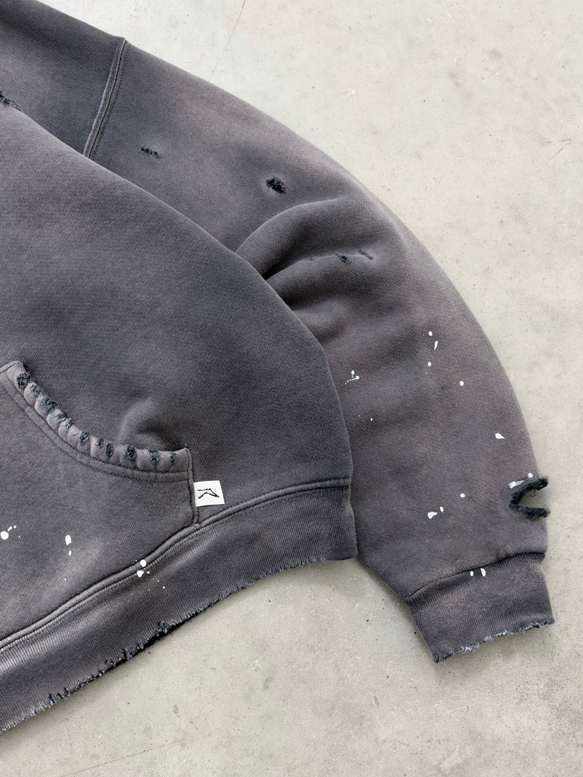 "WATCH-PEEKER" DISTRESSED ZIP UP HOODIE - SUN FADED BLACK
