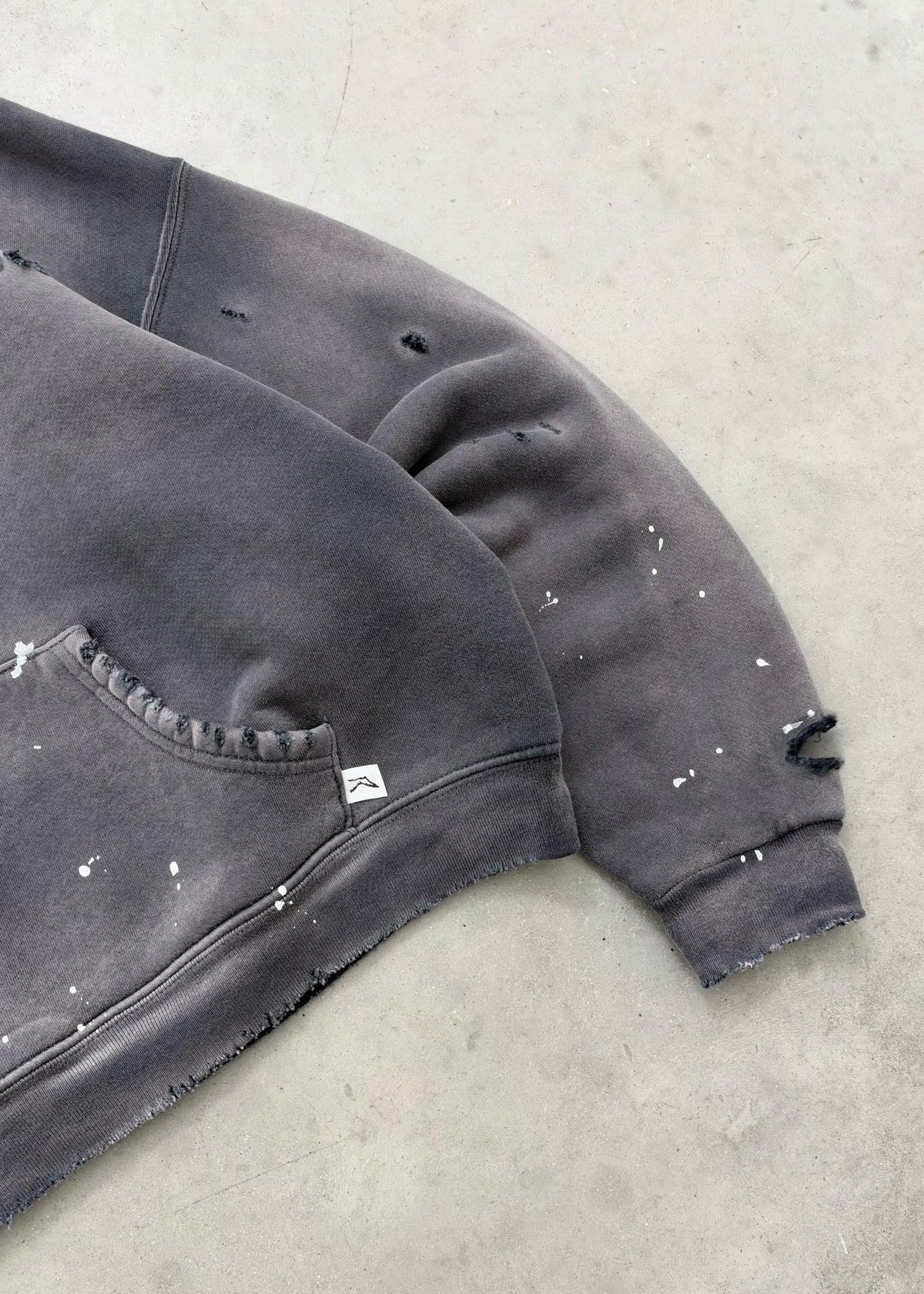 "WATCH-PEEKER" DISTRESSED HOODIE - SUN FADED BLACK