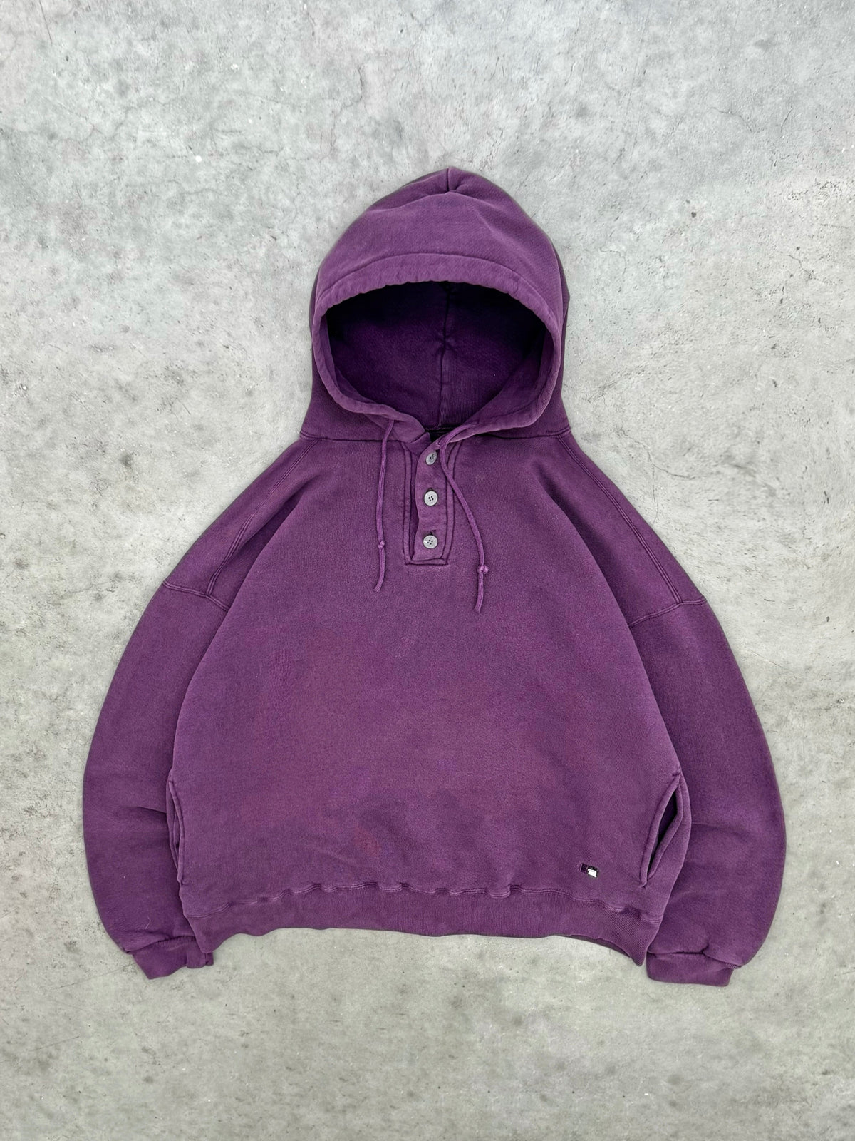 FADED GRAPE HENLEY BUTTON RUSSELL HOODIE - 1990S