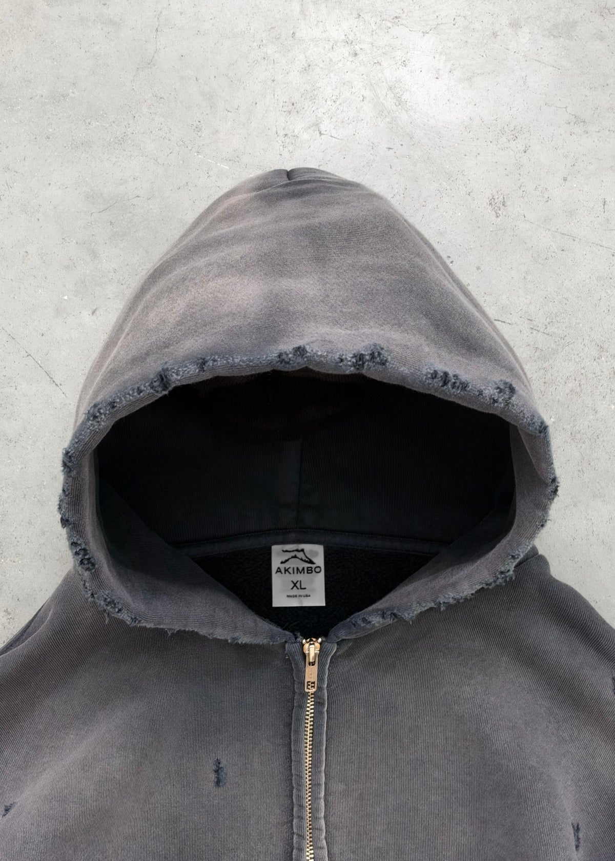 "WATCH-PEEKER" DISTRESSED ZIP UP HOODIE - SUN FADED BLACK