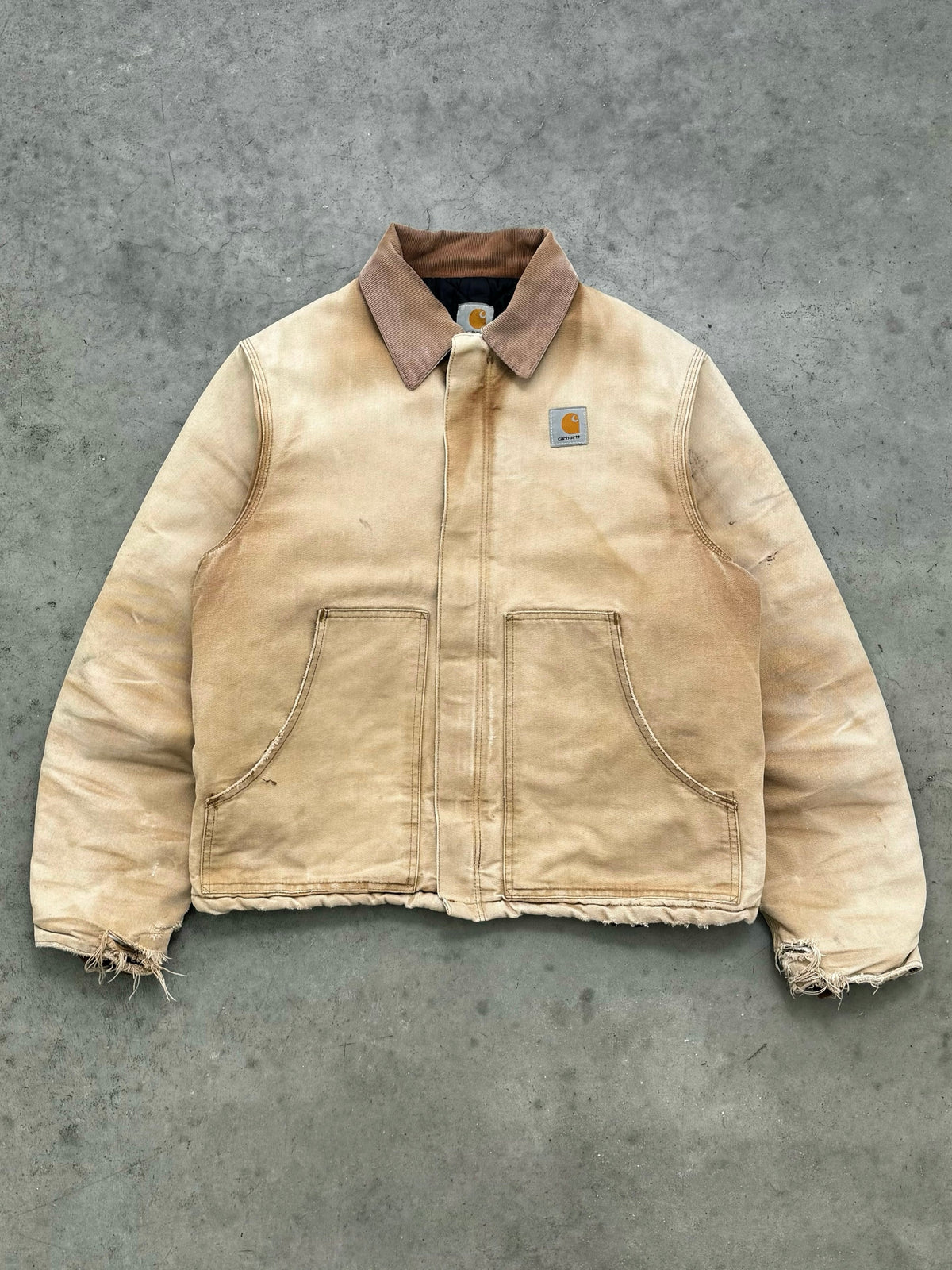 DISTRESSED & FADED BEIGE CARHARTT ARCTIC JACKET - 1990S