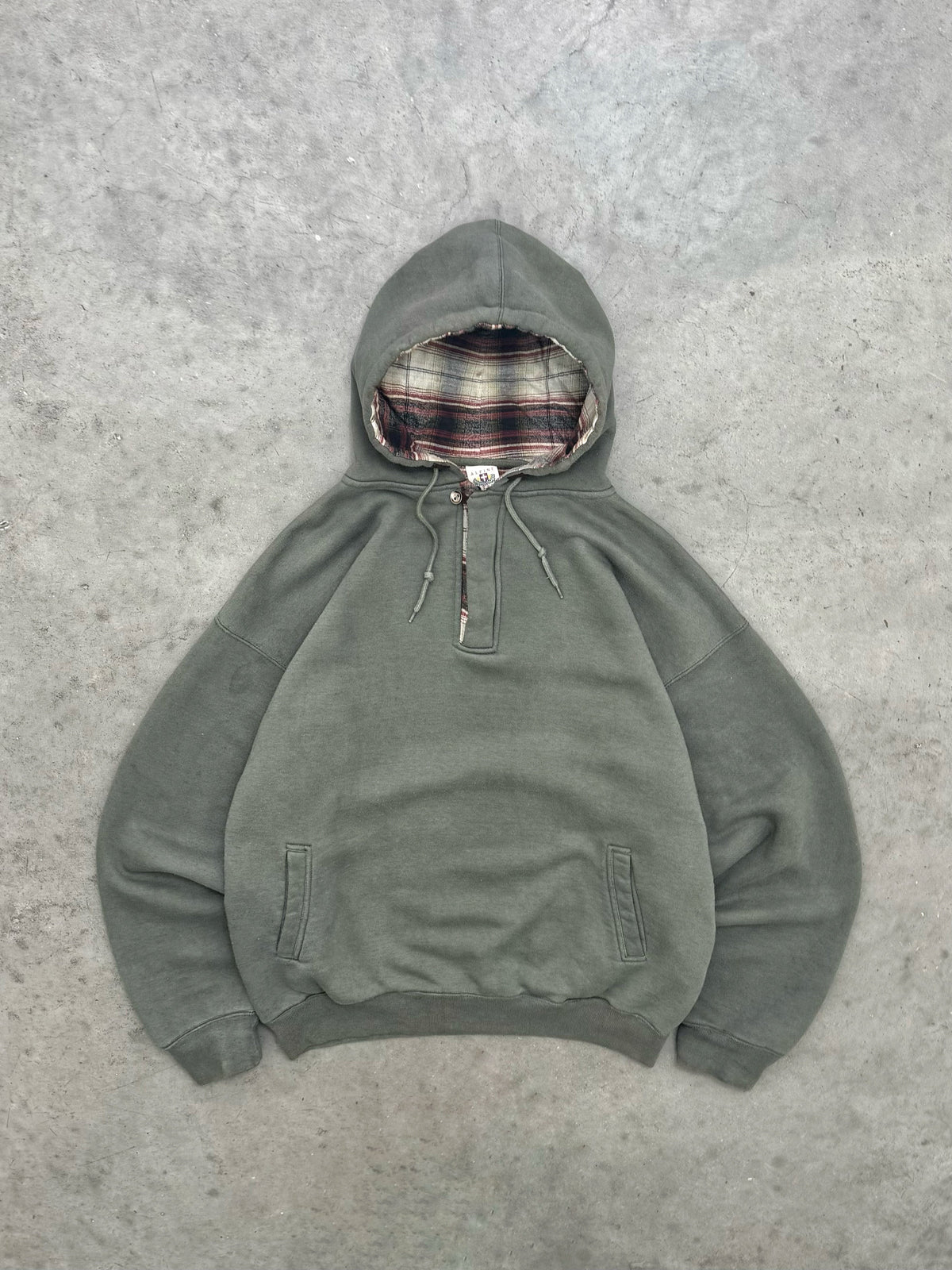 FADED SAGE GREEN FLANNEL LINED HOODIE - 1990S