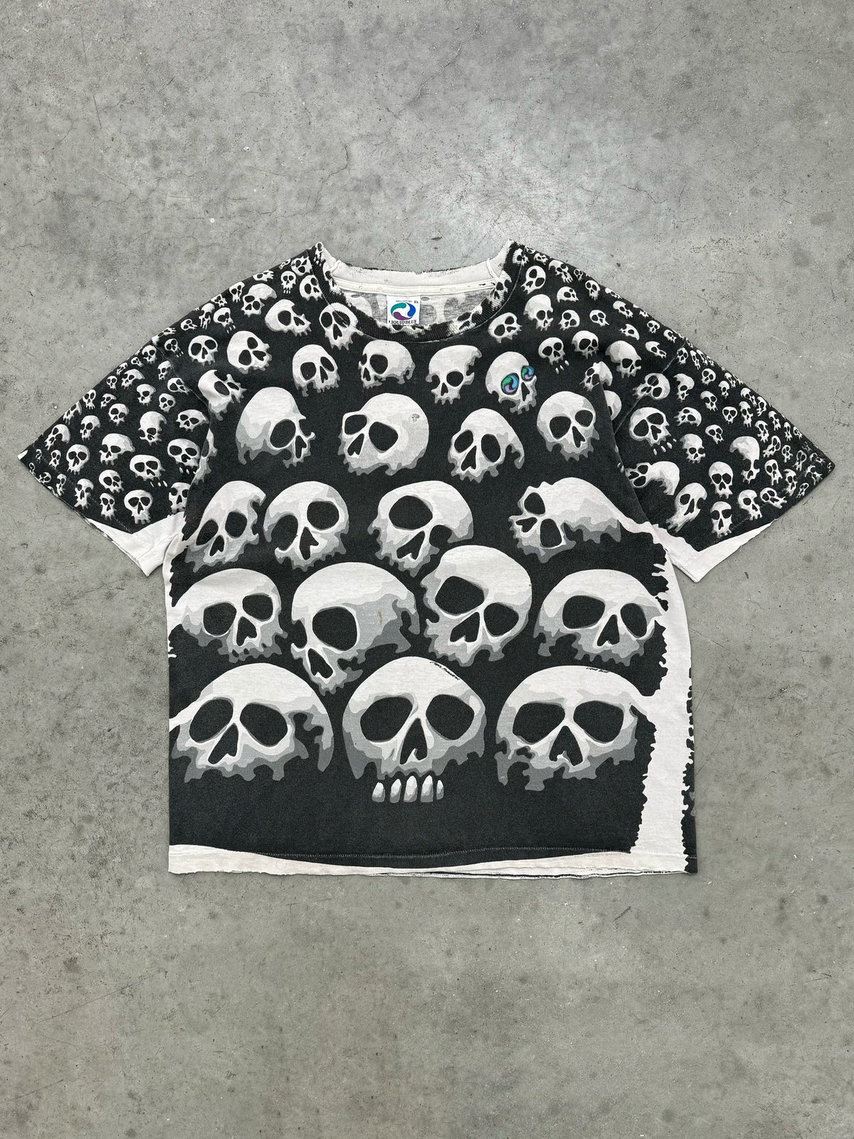 FADED SKULL PRINT "LIQUID BLUE" TEE - 1990S