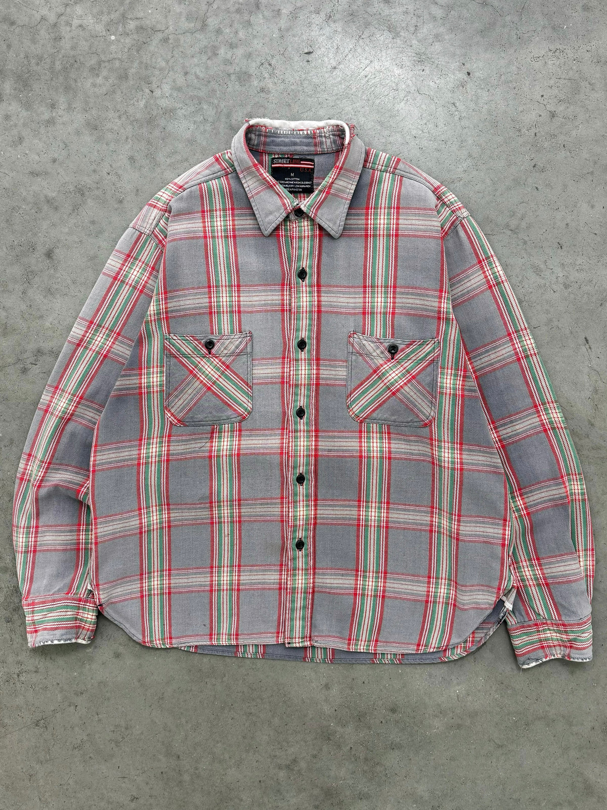 SUN FADED PLAID COTTON FLANNEL SHIRT - 1980S