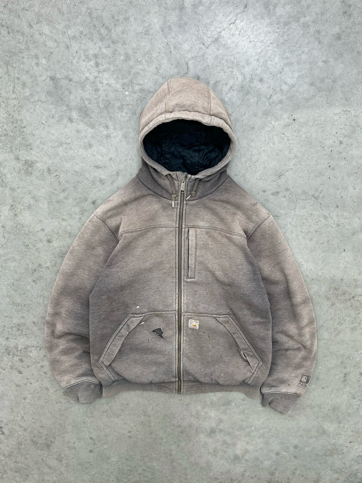 SUN FADED CEMENT INSULATED UTILITY ZIP-UP HOODIE - 2000S