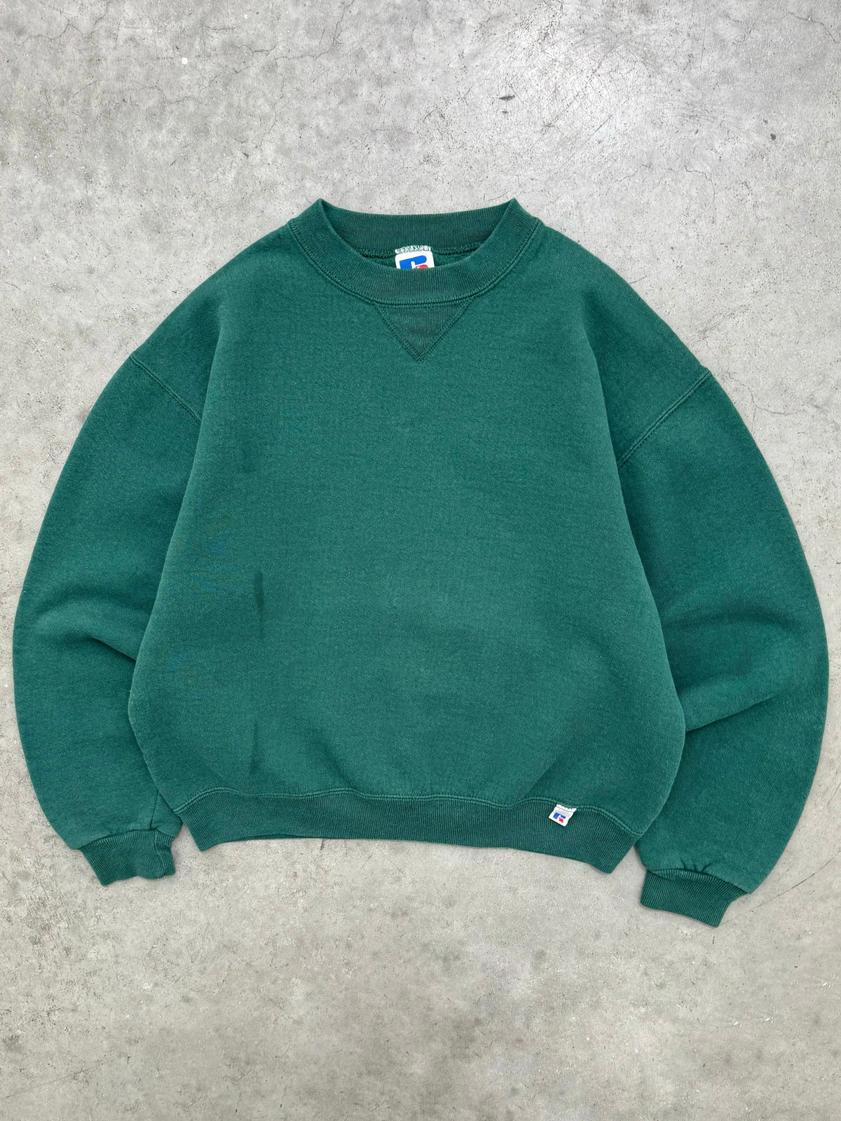 FADED FOREST GREEN RUSSELL CREWNECK - 1990S