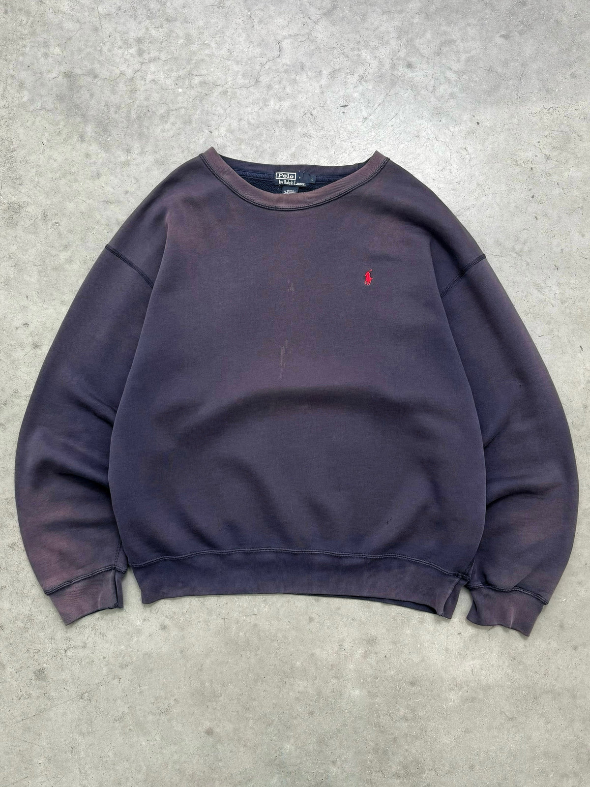 SUN FADED INDIGO POLO RALPH LAUREN CREWNECK - 1990S