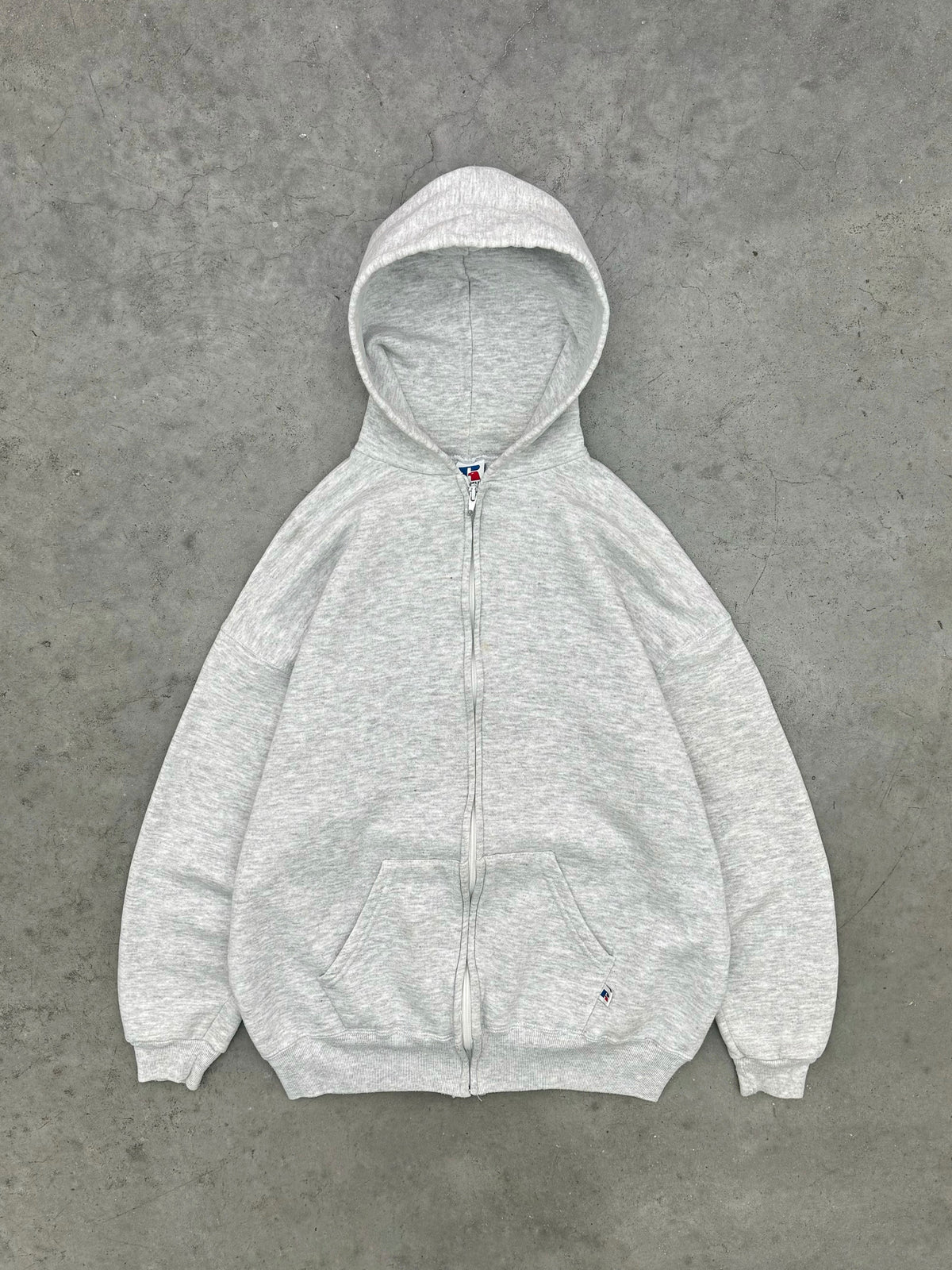 FADED HEATHER GREY RUSSELL ZIP UP HOODIE - 1990S