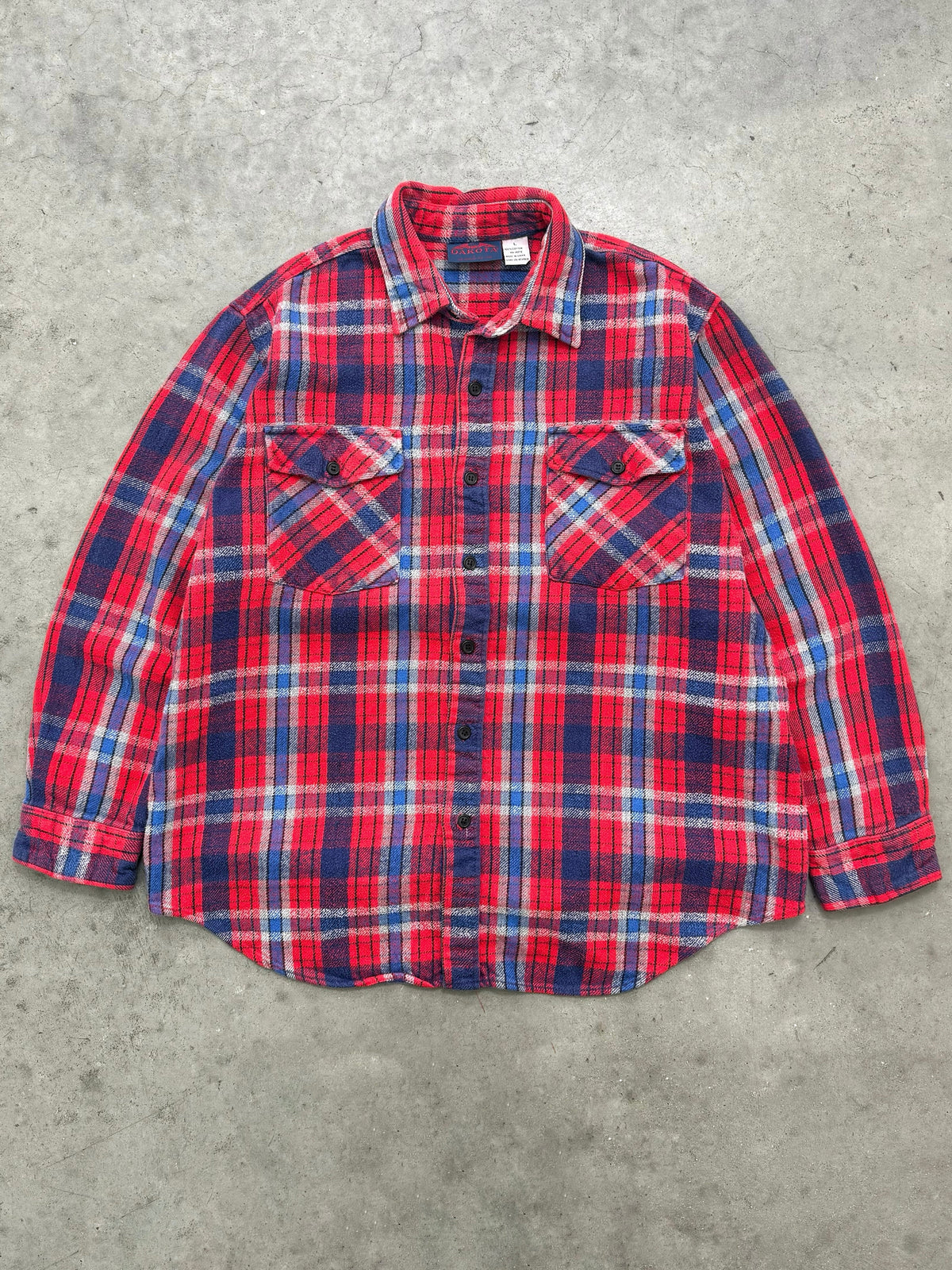 FADED RED PLAID FLANNEL SHIRT - 1990S