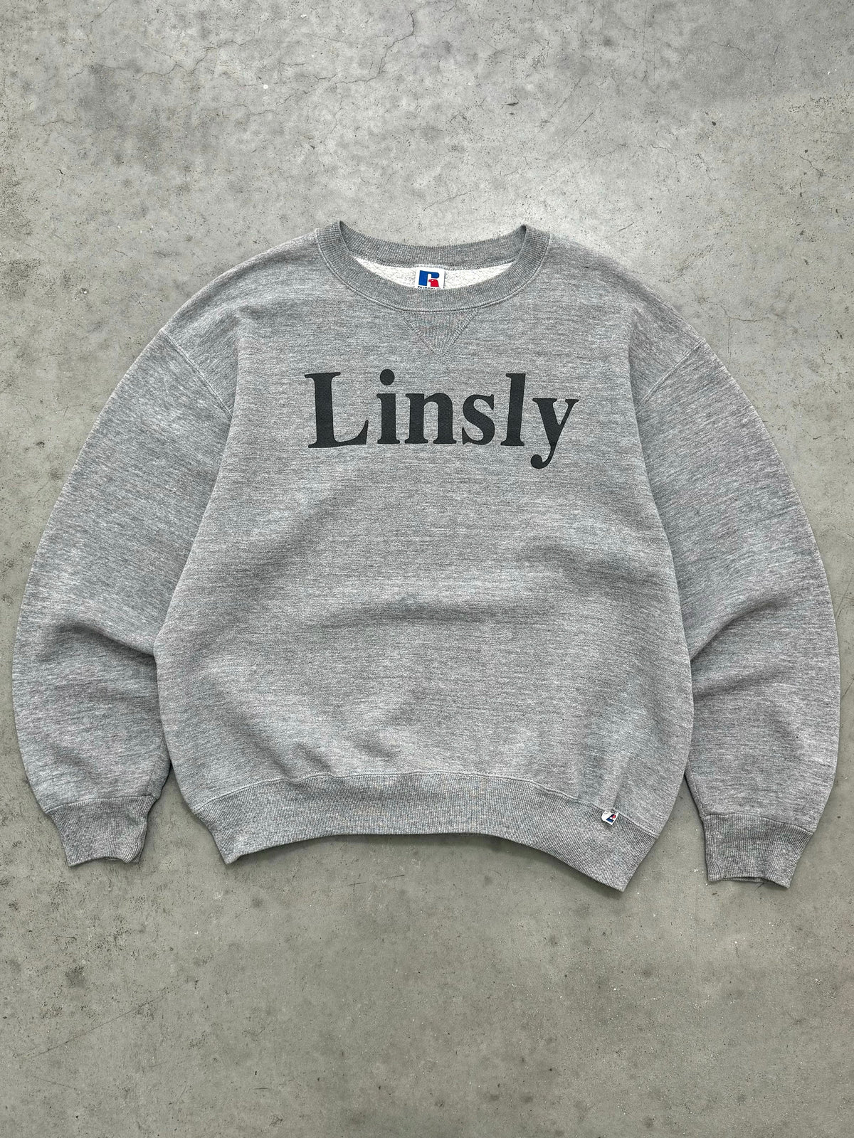 FADED HEATHER GREY "LINSLY" RUSSELL CREWNECK - 1990S