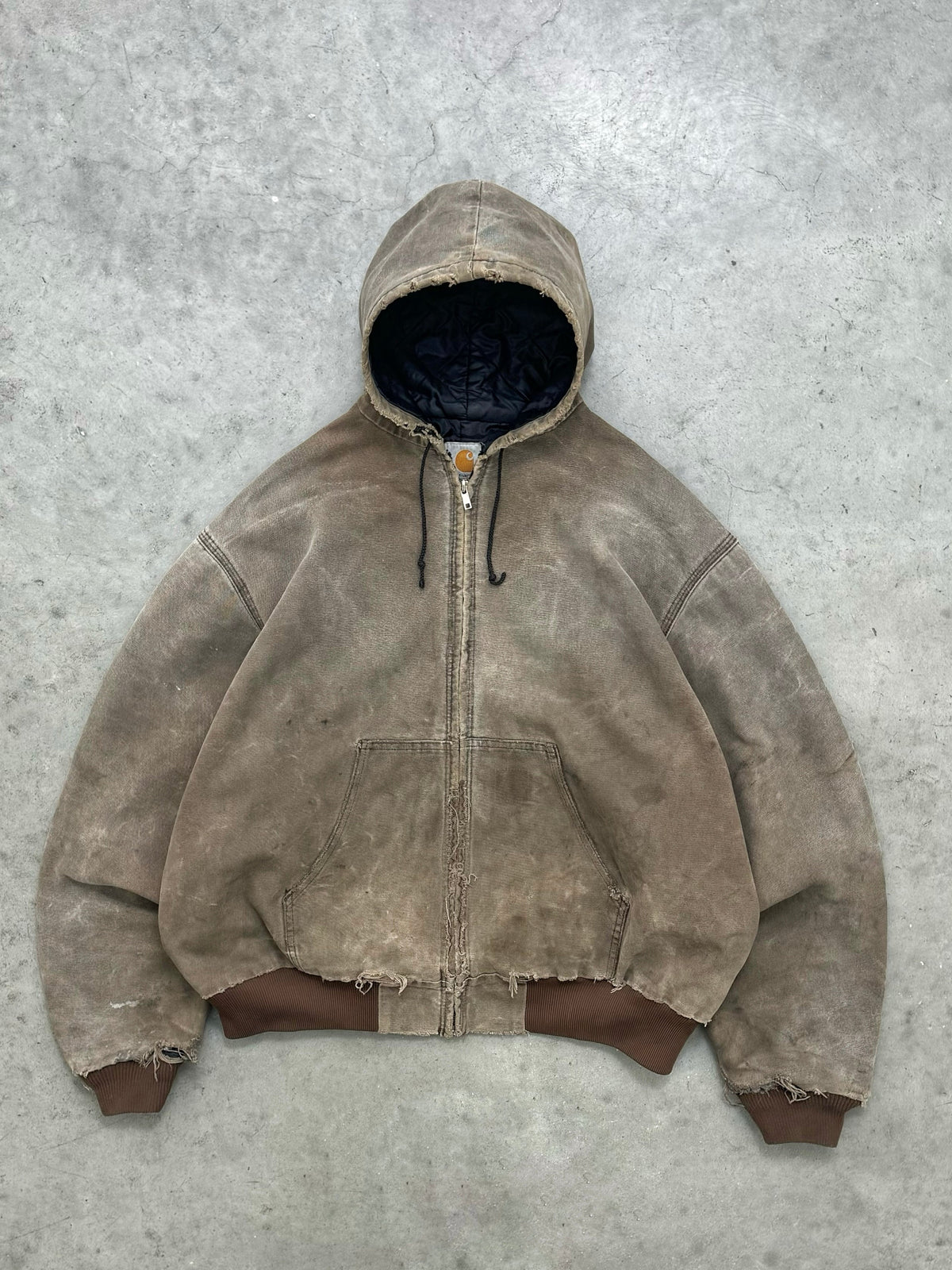 FADED "MUD" BROWN CARHARTT ZIP-UP JACKET - 1990S