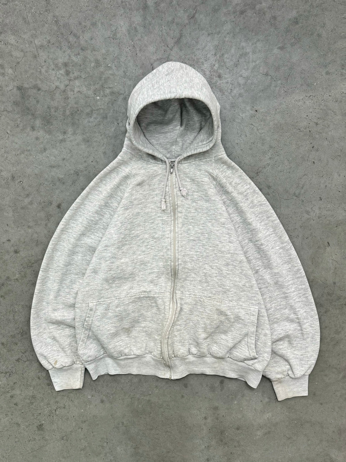 FADED HEATHER GREY THERMAL LINED ZIP UP HOODIE - 1980S