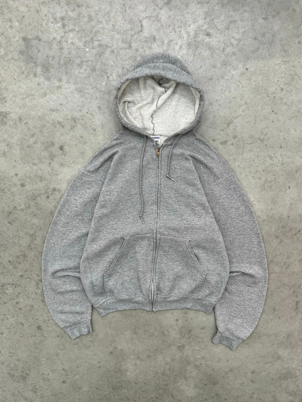 FADED HEATHER GREY ZIP UP HOODIE - 2000S