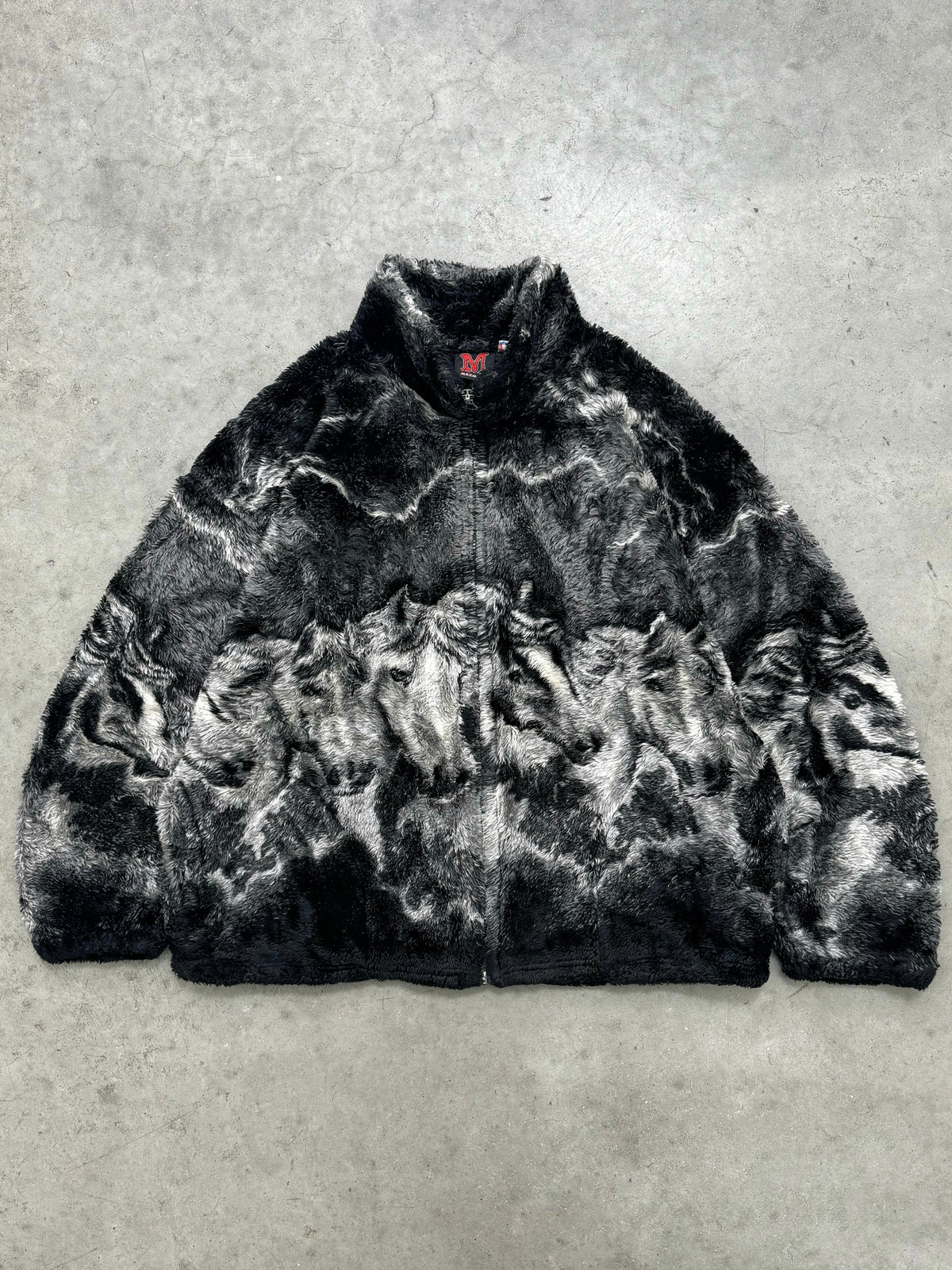 FADED SMOKE GREY & BLACK DEEP PILE FLEECE - 1990S