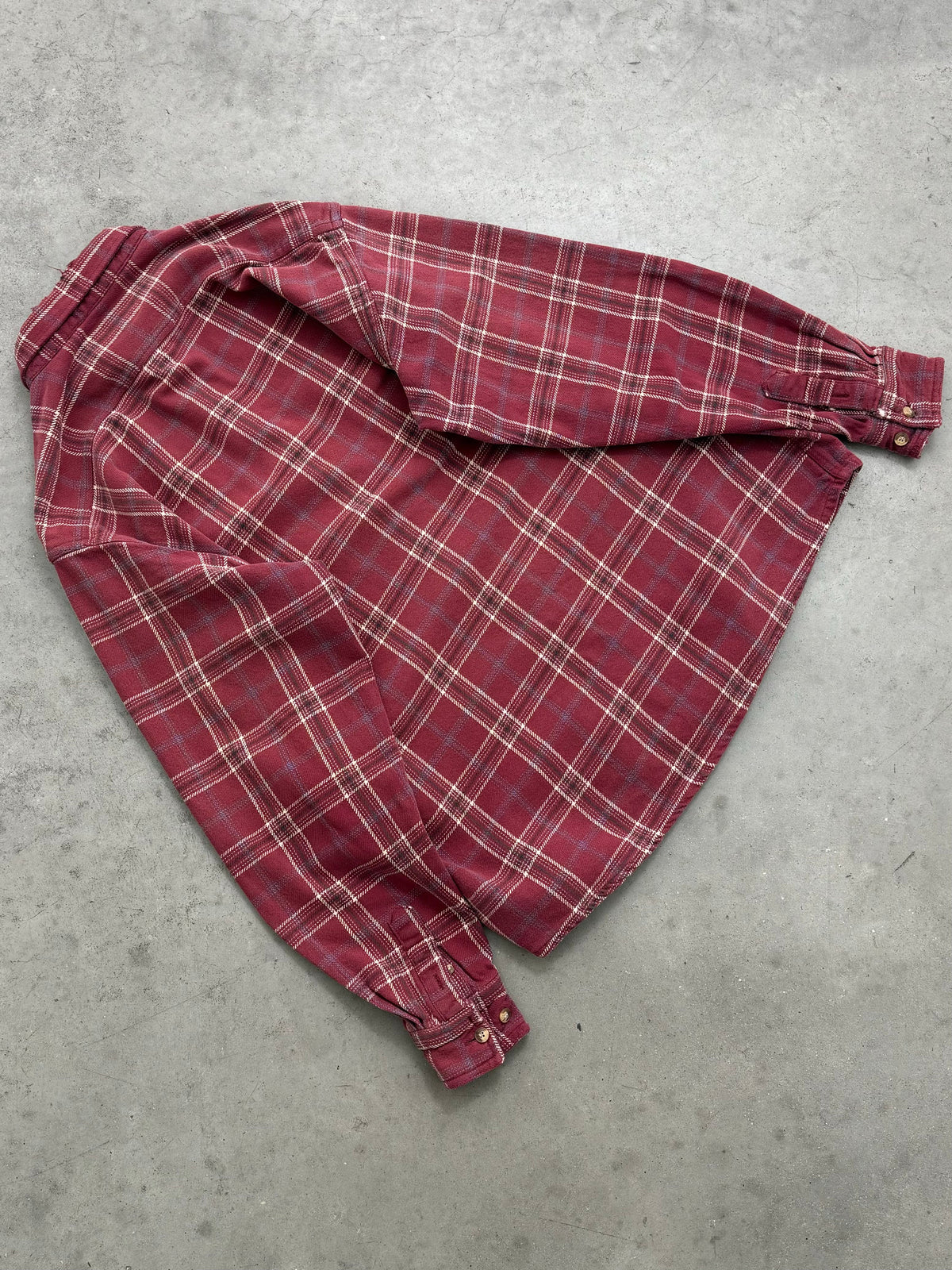 FADED MAROON PLAID FLANNEL OVERSHIRT - 1990S