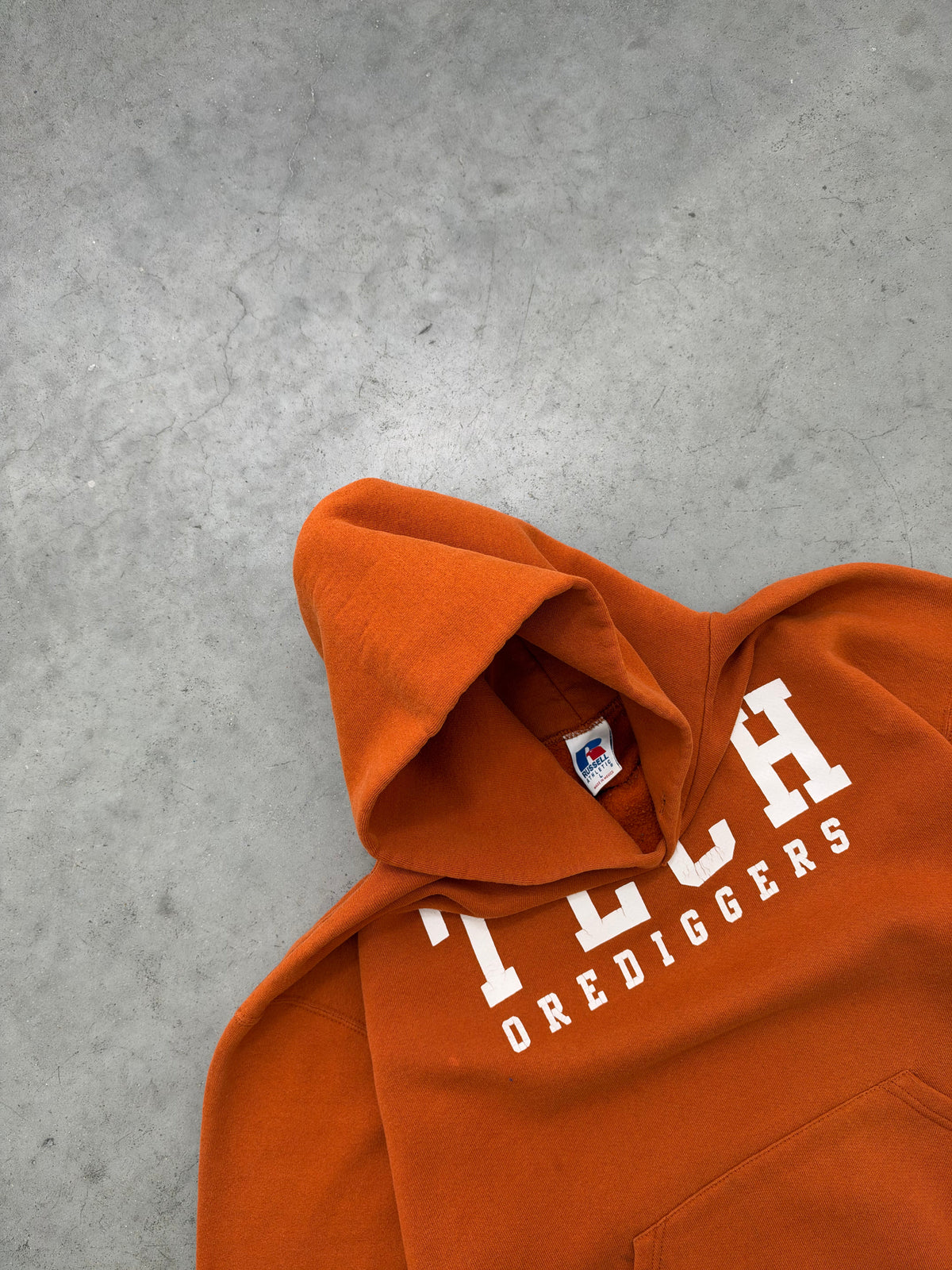 FADED ORANGE "TECH" RUSSELL HOODIE - 1990S