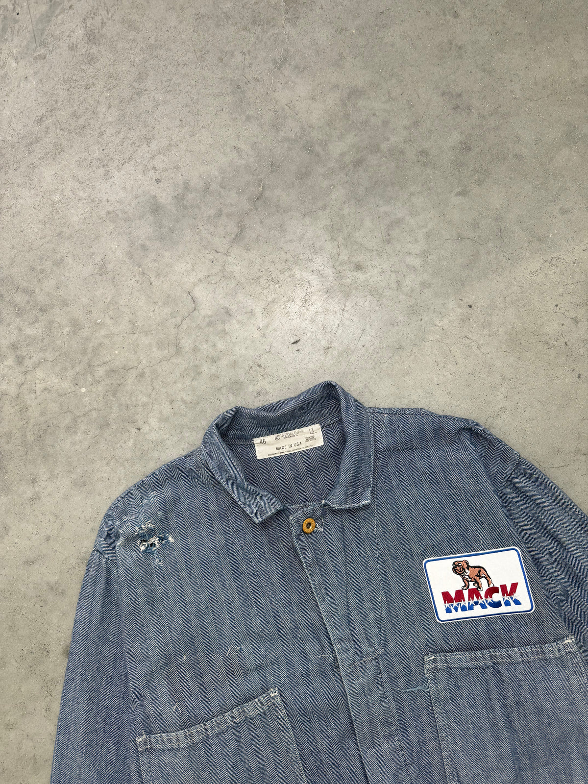 DISTRESSED FADED BLUE "MACK" MECHANIC JACKET - 1980S