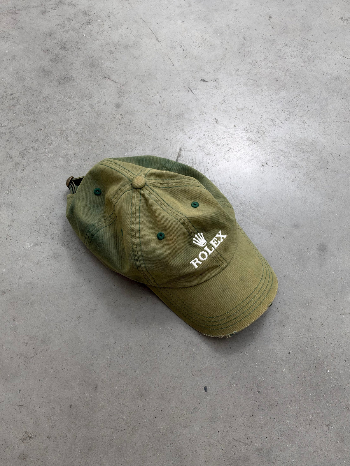 "ROLEX" SUN FADED GREEN HAT - 1990S
