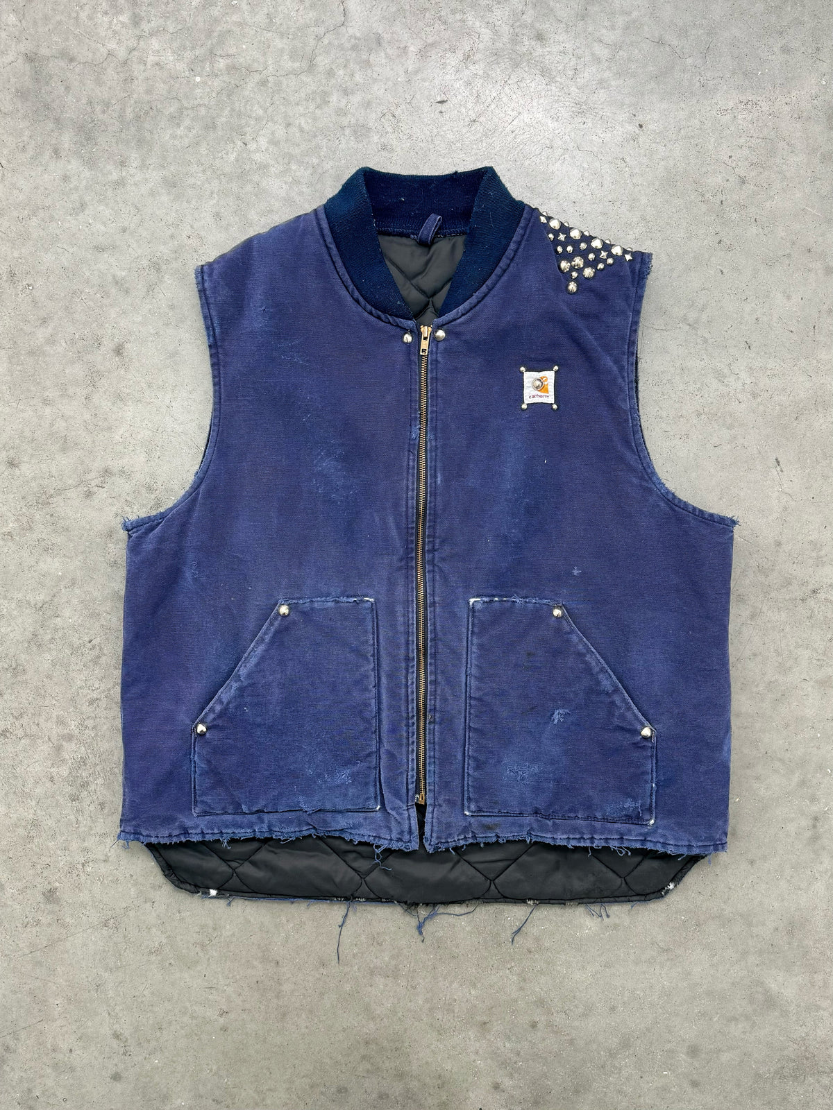 STUDDED & DISTRESSED FADED CARHARTT VEST - 1990S