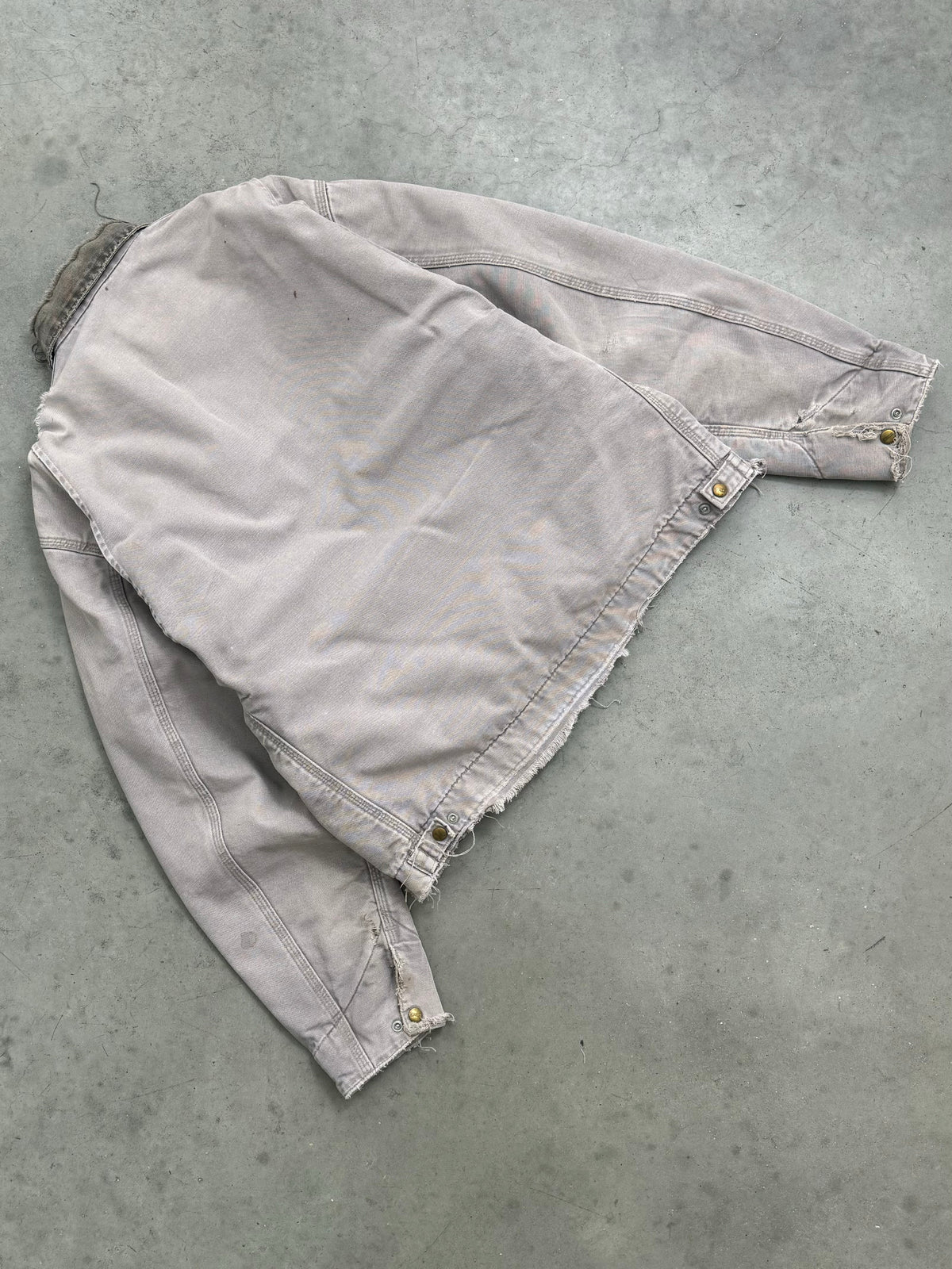 DISTRESSED FADED CEMENT GREY CARHARTT DETROIT JACKET - 1990S