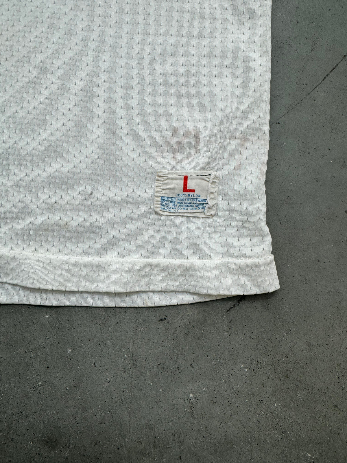 DISTRESSED & FADED WHITE "CASHMERE FOOTBALL" MESH JERSEY - 1980S