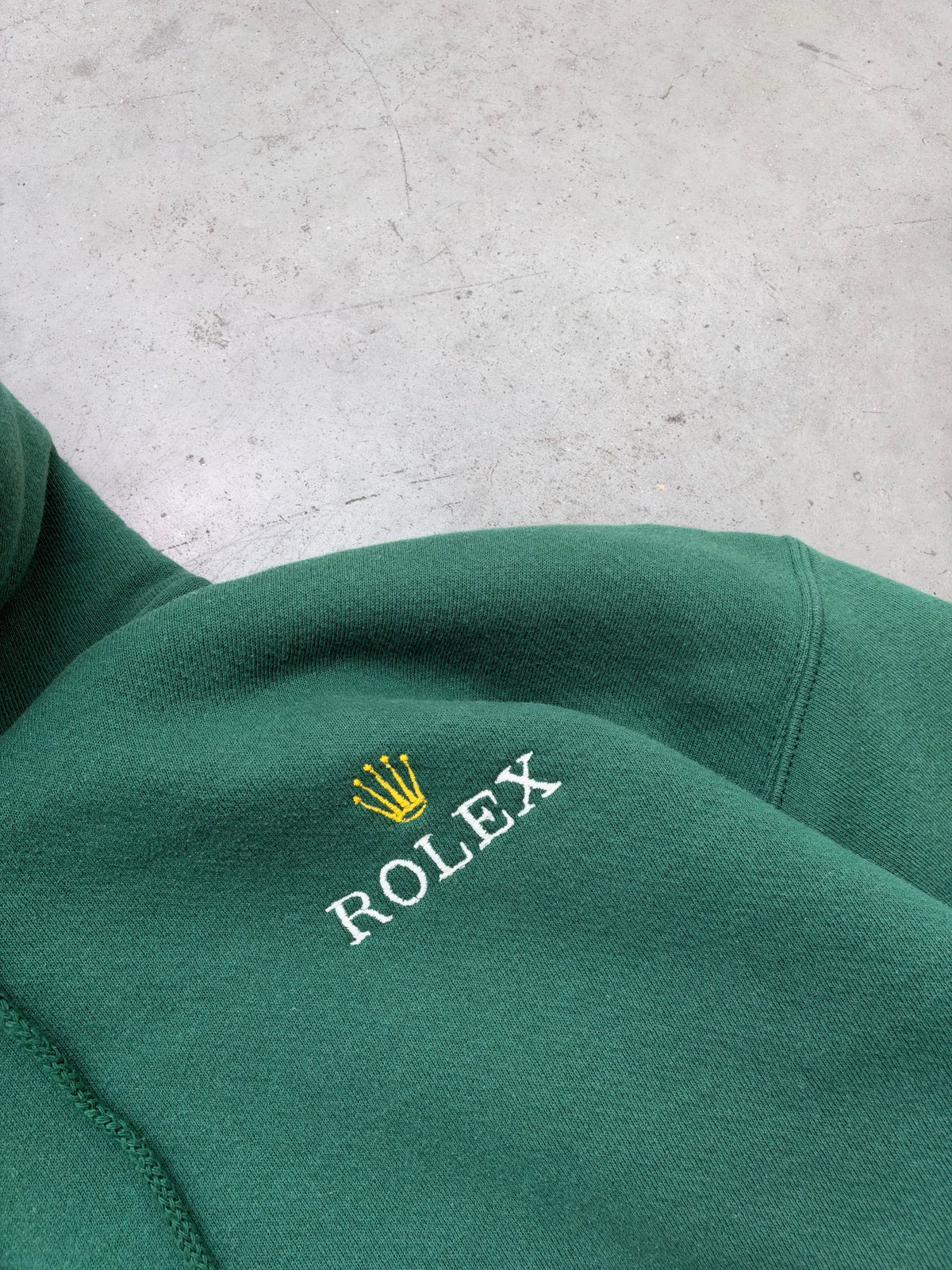 FADED FOREST GREEN "ROLEX" HOODIE - 1990S