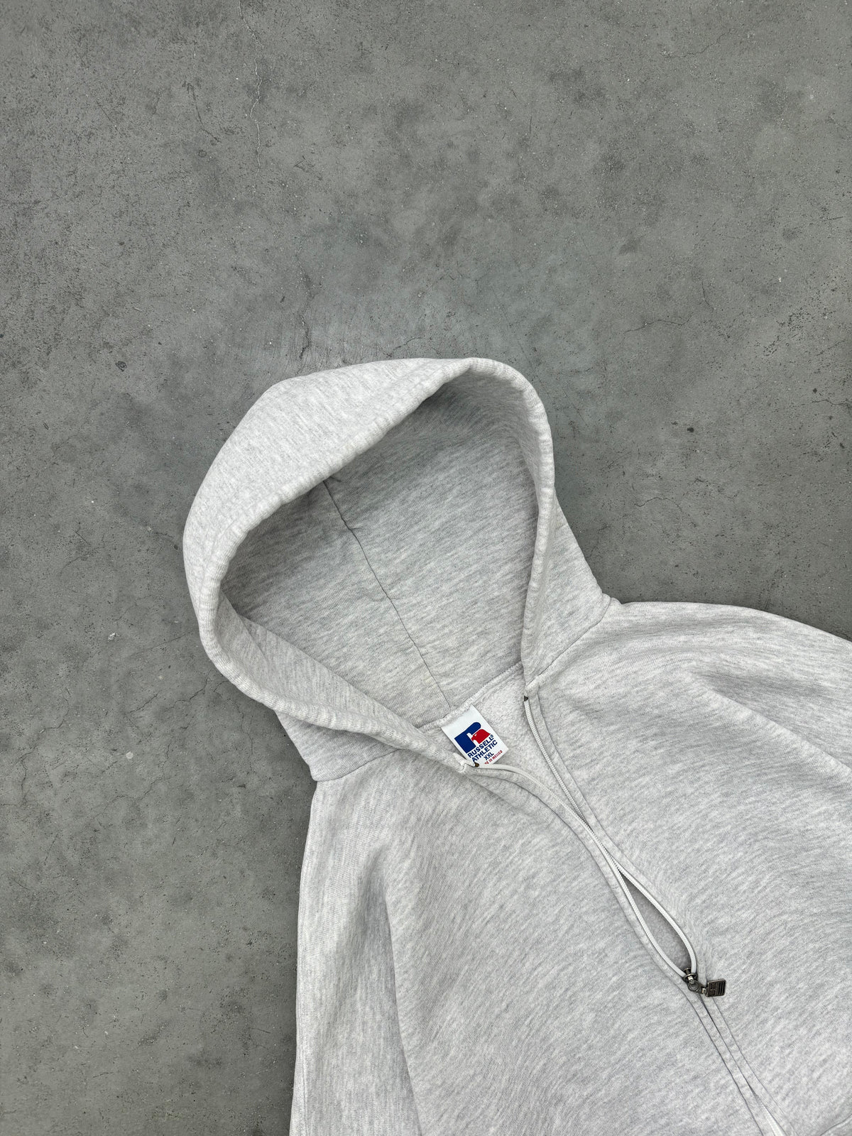 FADED HEATHER GREY RUSSELL ZIP UP HOODIE - 1990S