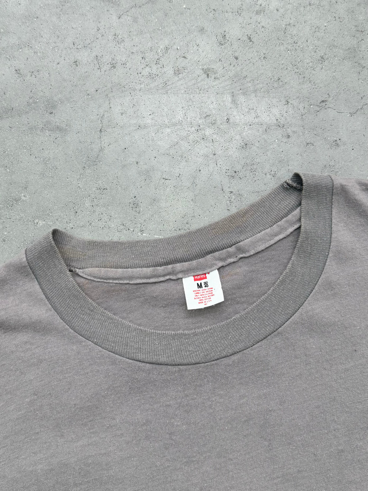 FADED CEMENT GREY HANES POCKET TEE - 1980S