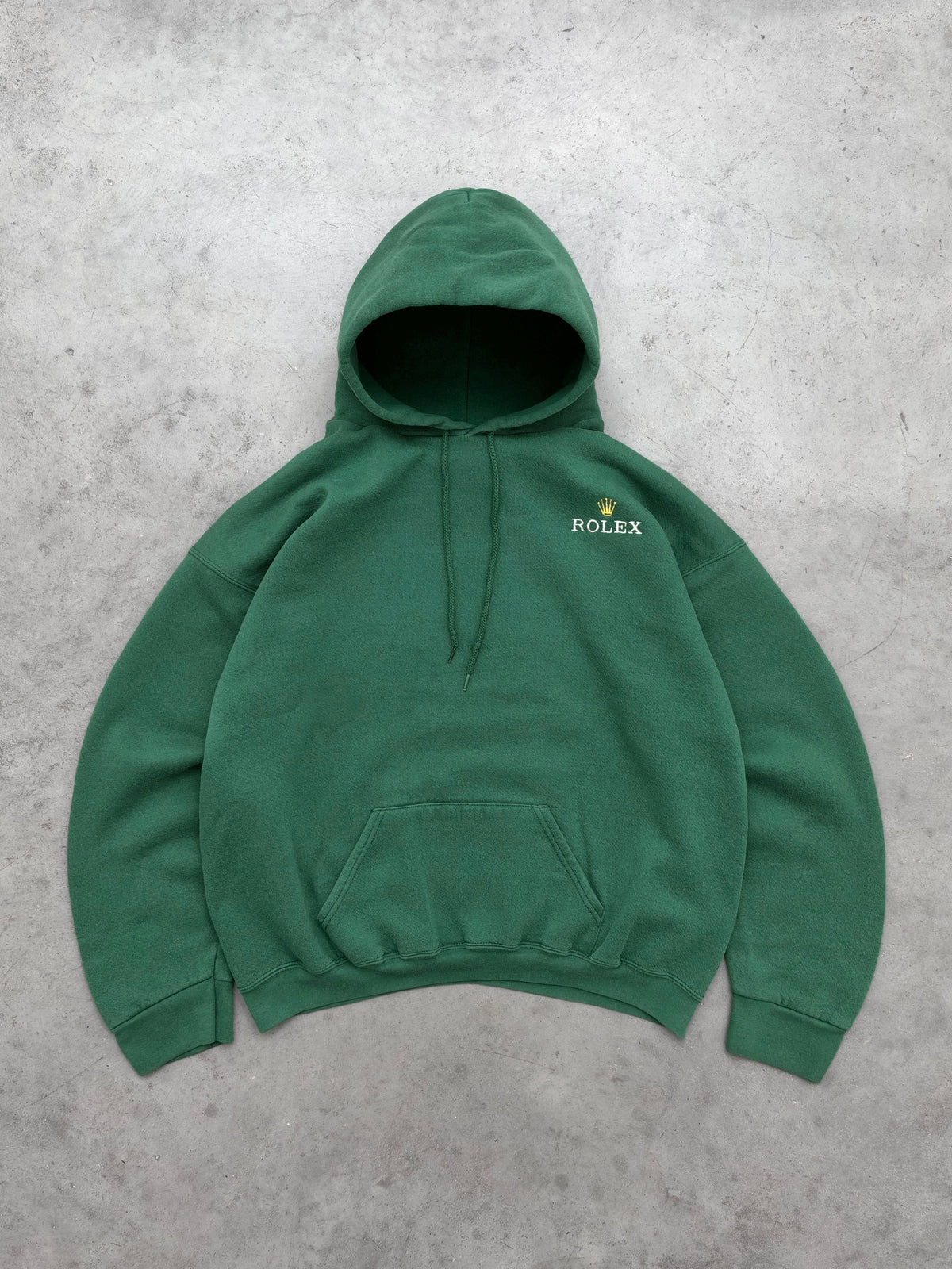FADED FOREST GREEN "ROLEX" HOODIE - 1990S