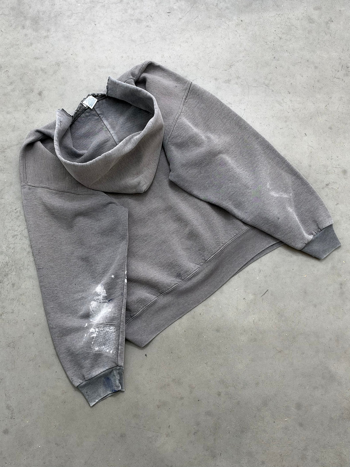 DISTRESSED SUN FADED SMOKE GREY RUSSELL HOODIE - 1990S