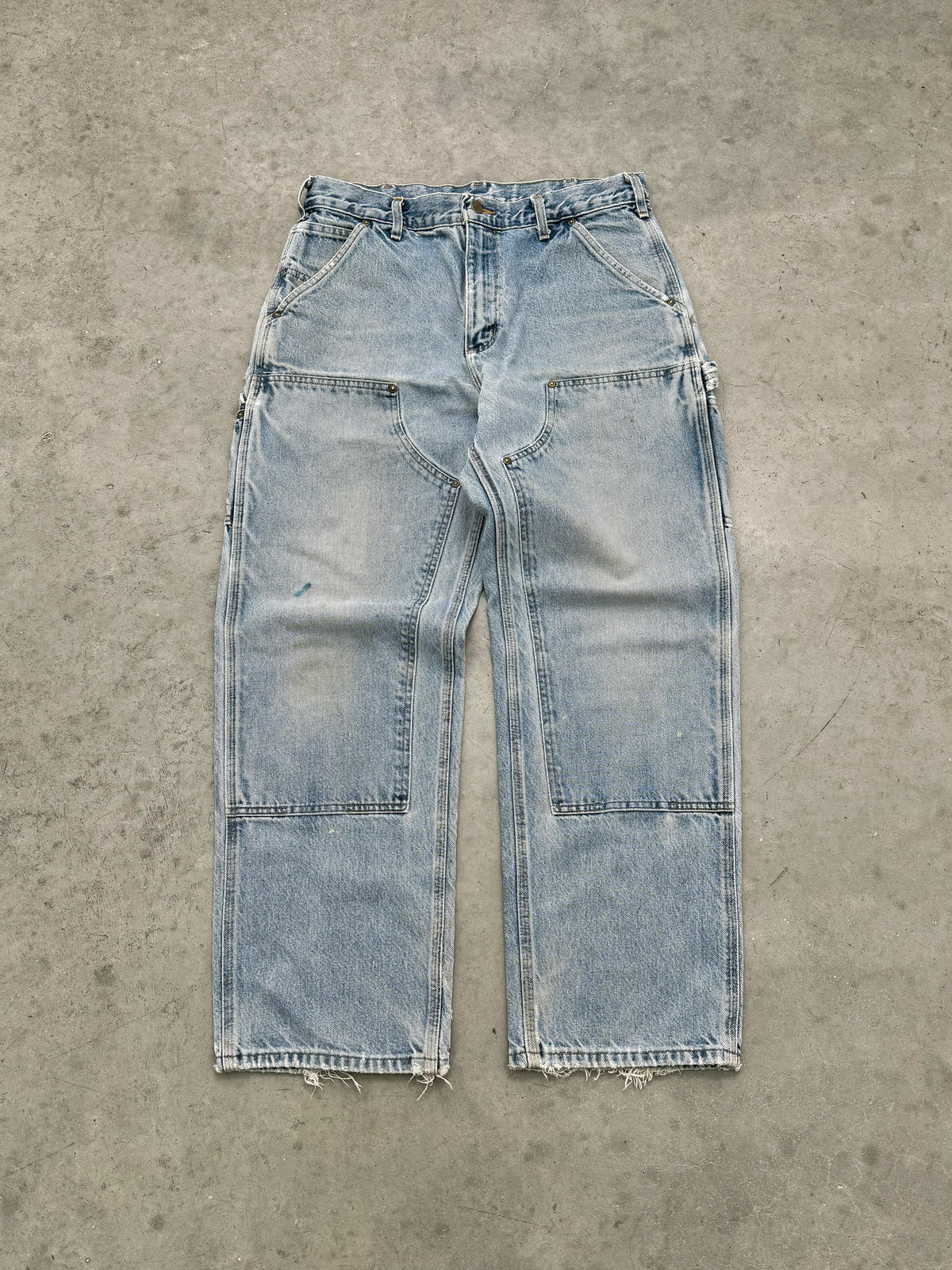 FADED LIGHT WASH DENIM CARHARTT DOUBLE KNEES - 1990S
