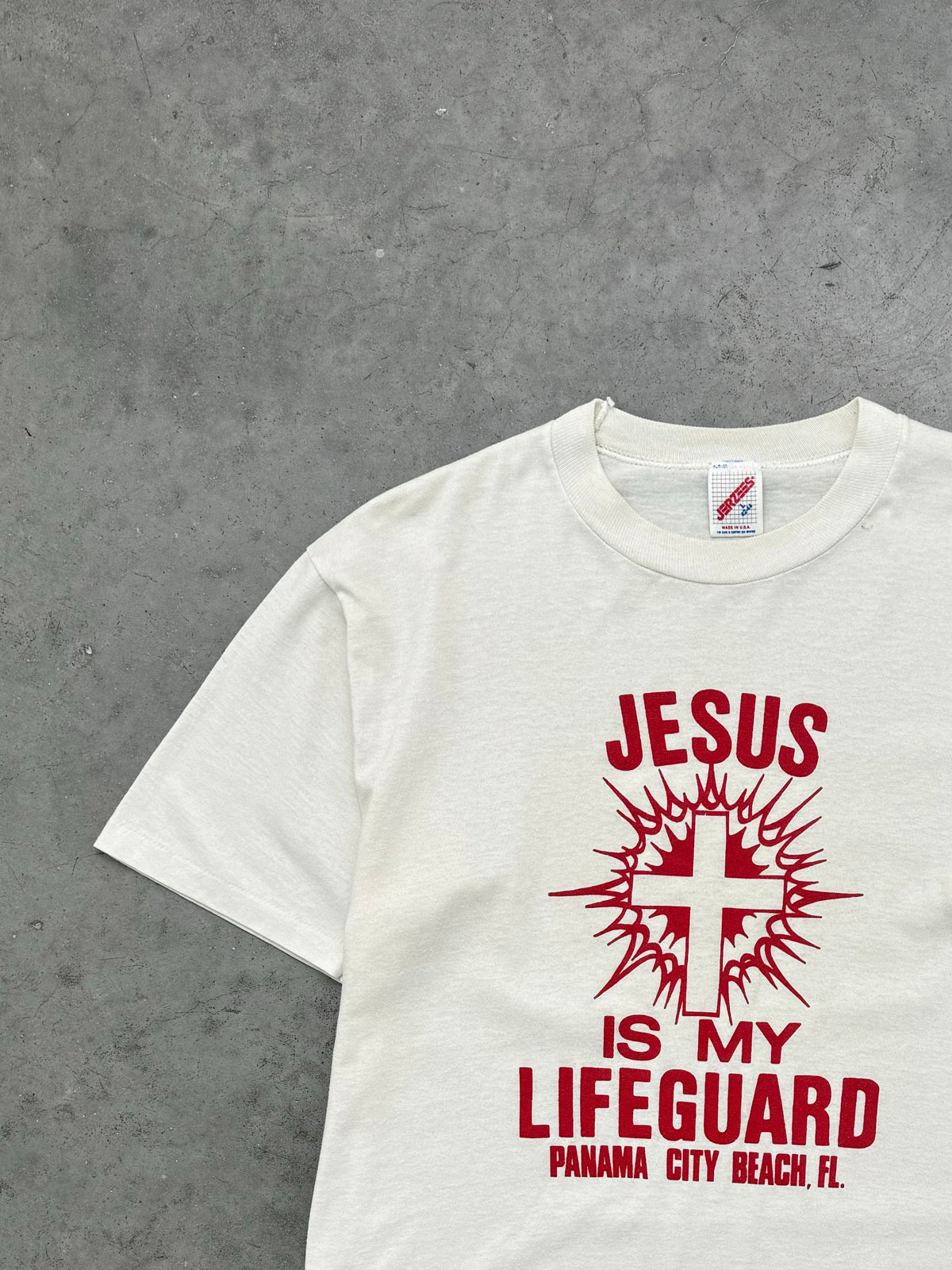 "JESUS IS MY LIFEGUARD" WHITE TEE - 1980S