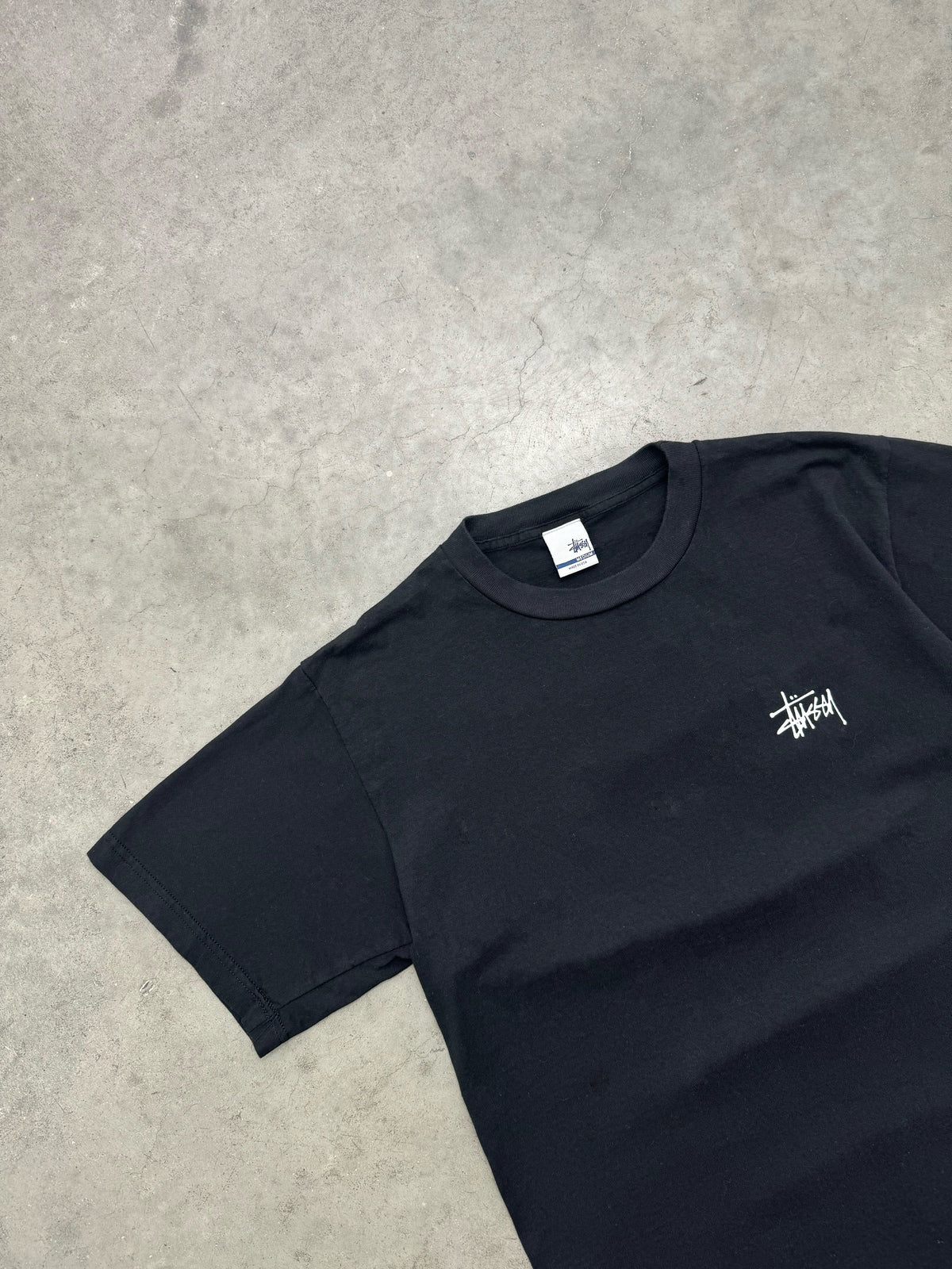 FADED MIDNIGHT BLACK STUSSY MADE IN USA TEE - 2000S