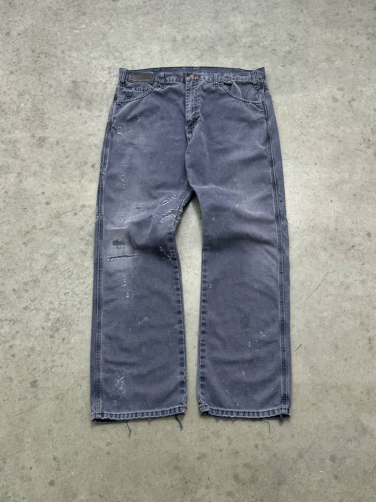 DISTRESSED & FADED SLATE BLUE DICKIES CARPENTER PANTS - 1990S