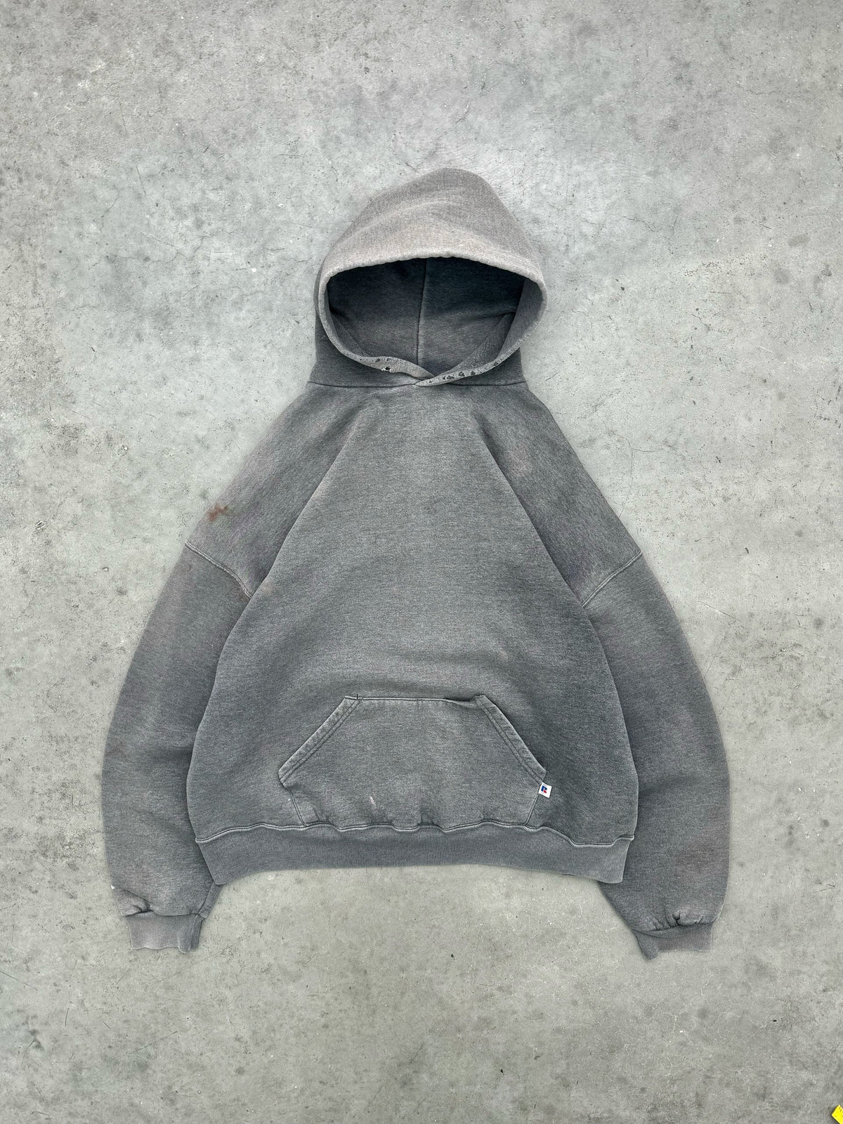 SUN FADED CEMENT GREY RUSSELL HOODIE - 1990S