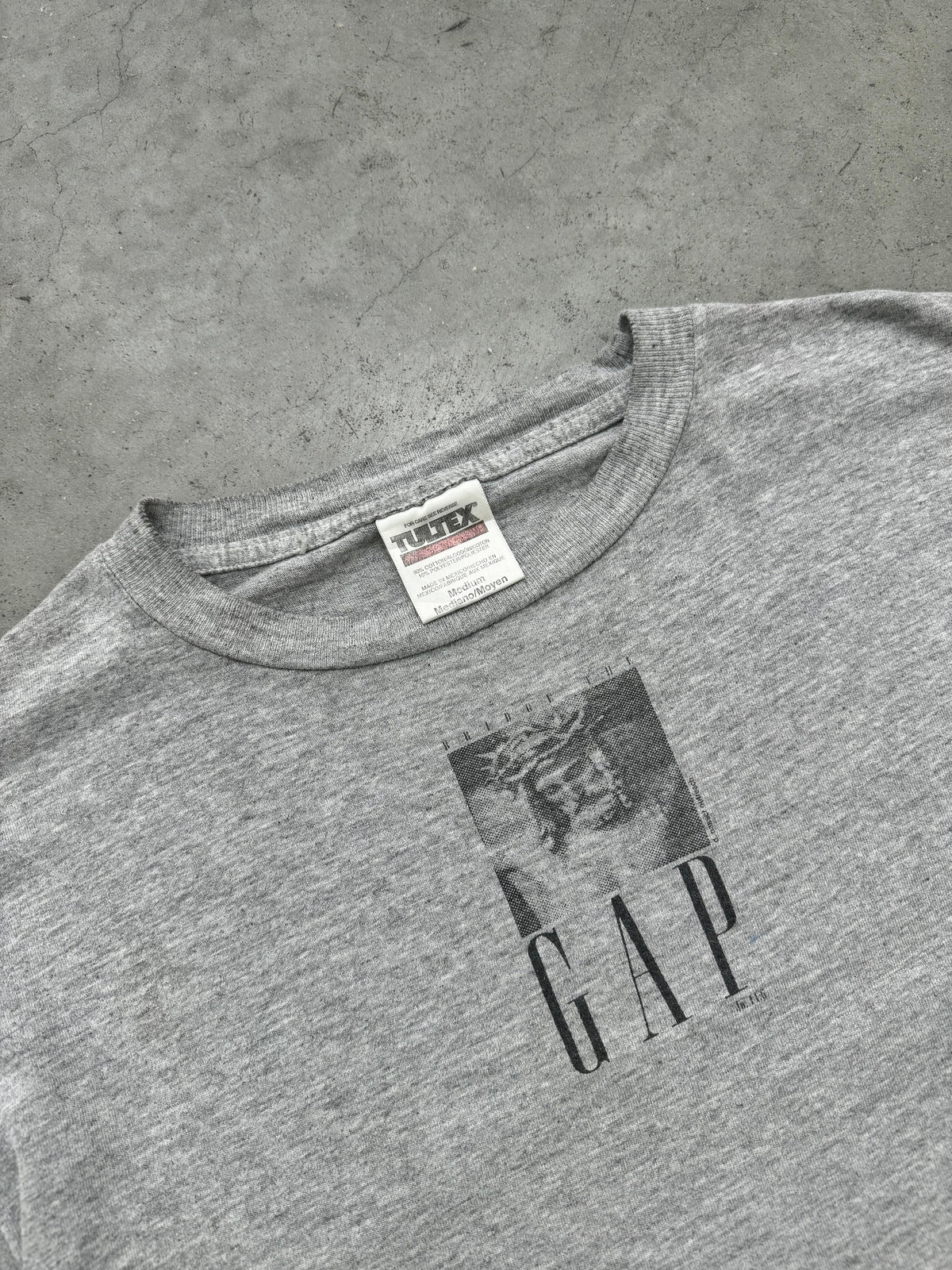 DISTRESSED & FADED HEATHER GREY "BRIDGE THE GAP" TEE - 1990S