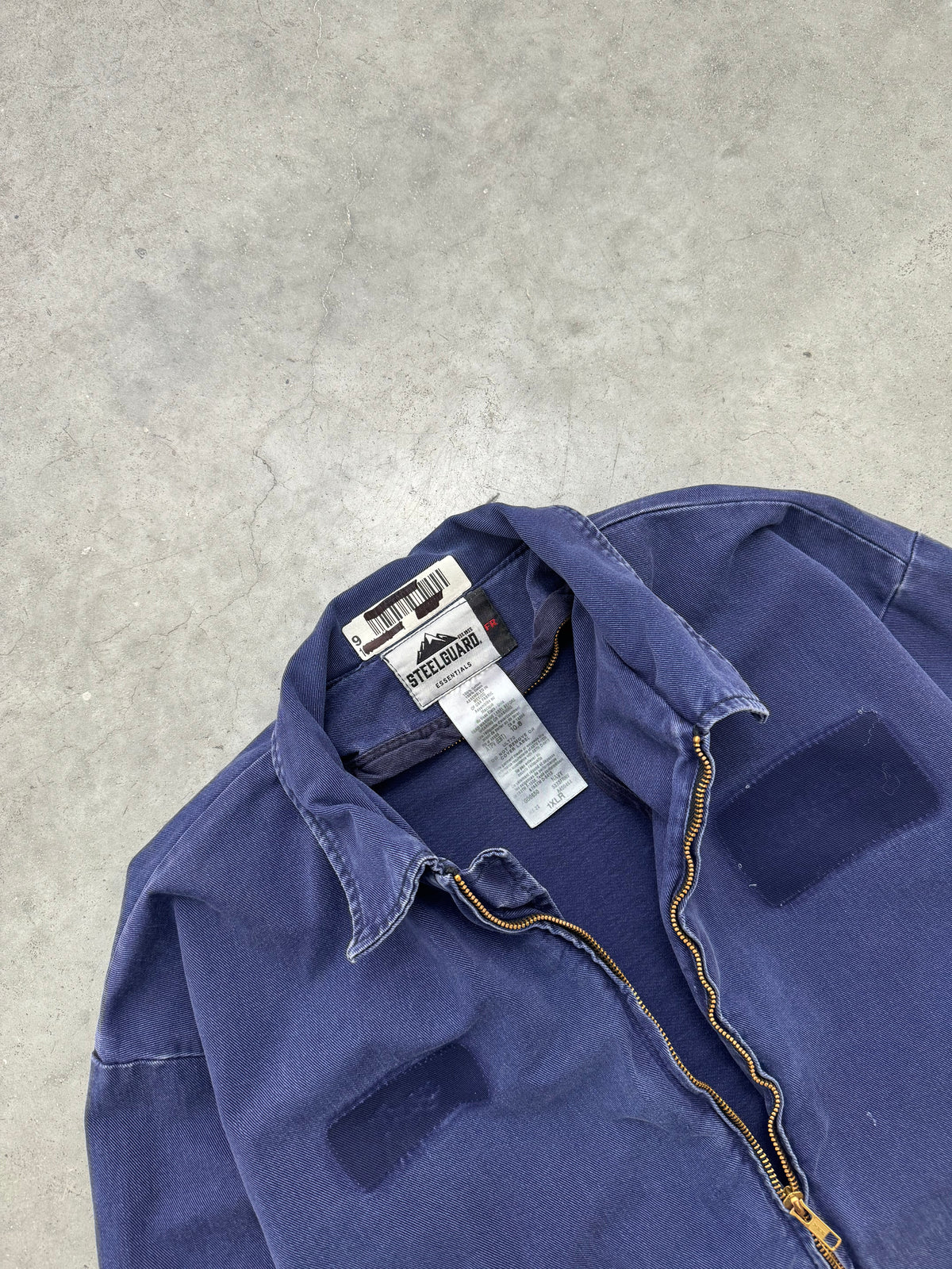 DISTRESSED & FADED INDIGO MECHANIC ZIP UP JACKET - 1980S