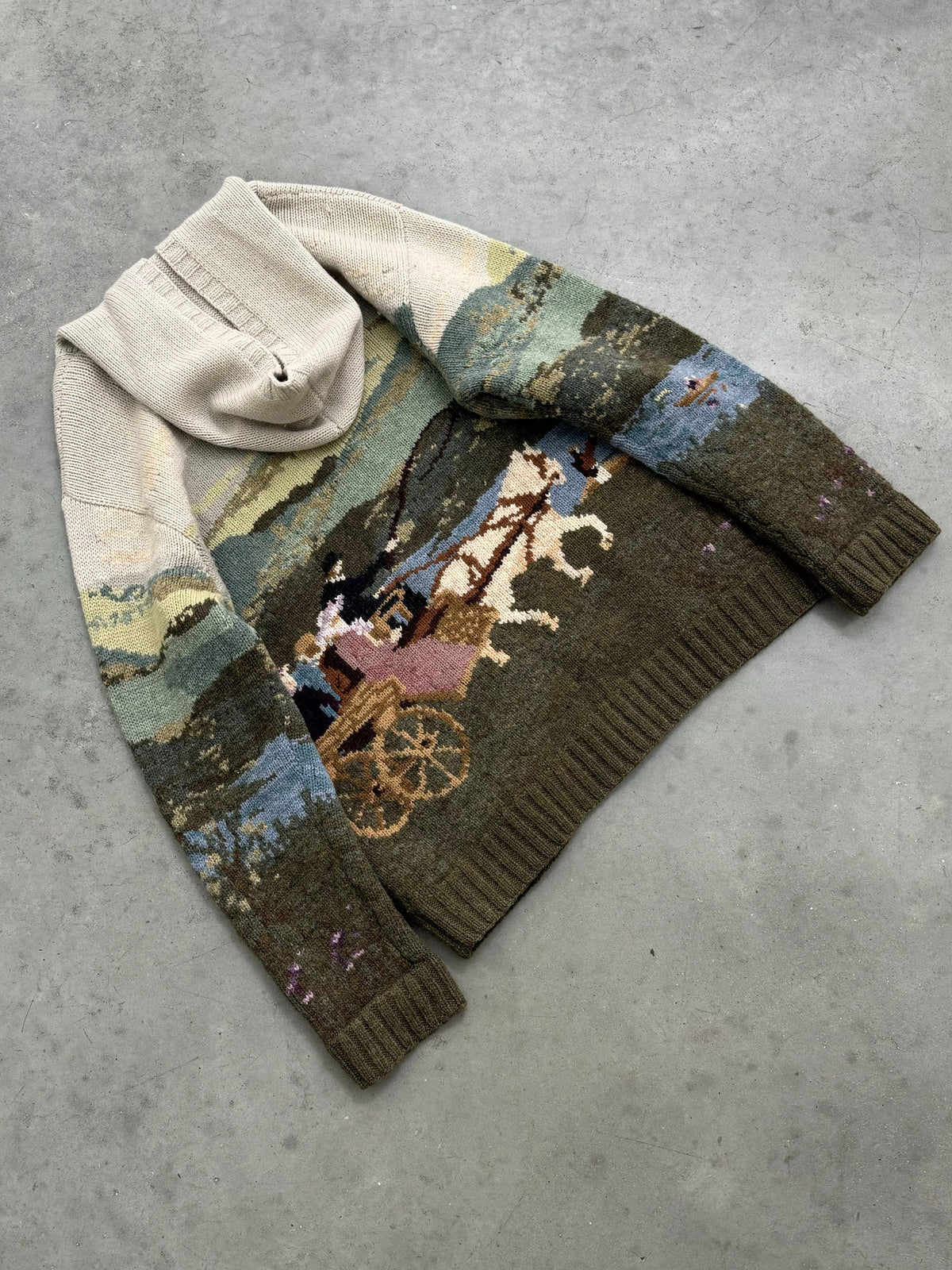 FADED EARTH TONE RALPH LAUREN NATURE KNIT HOODIE - 2000S