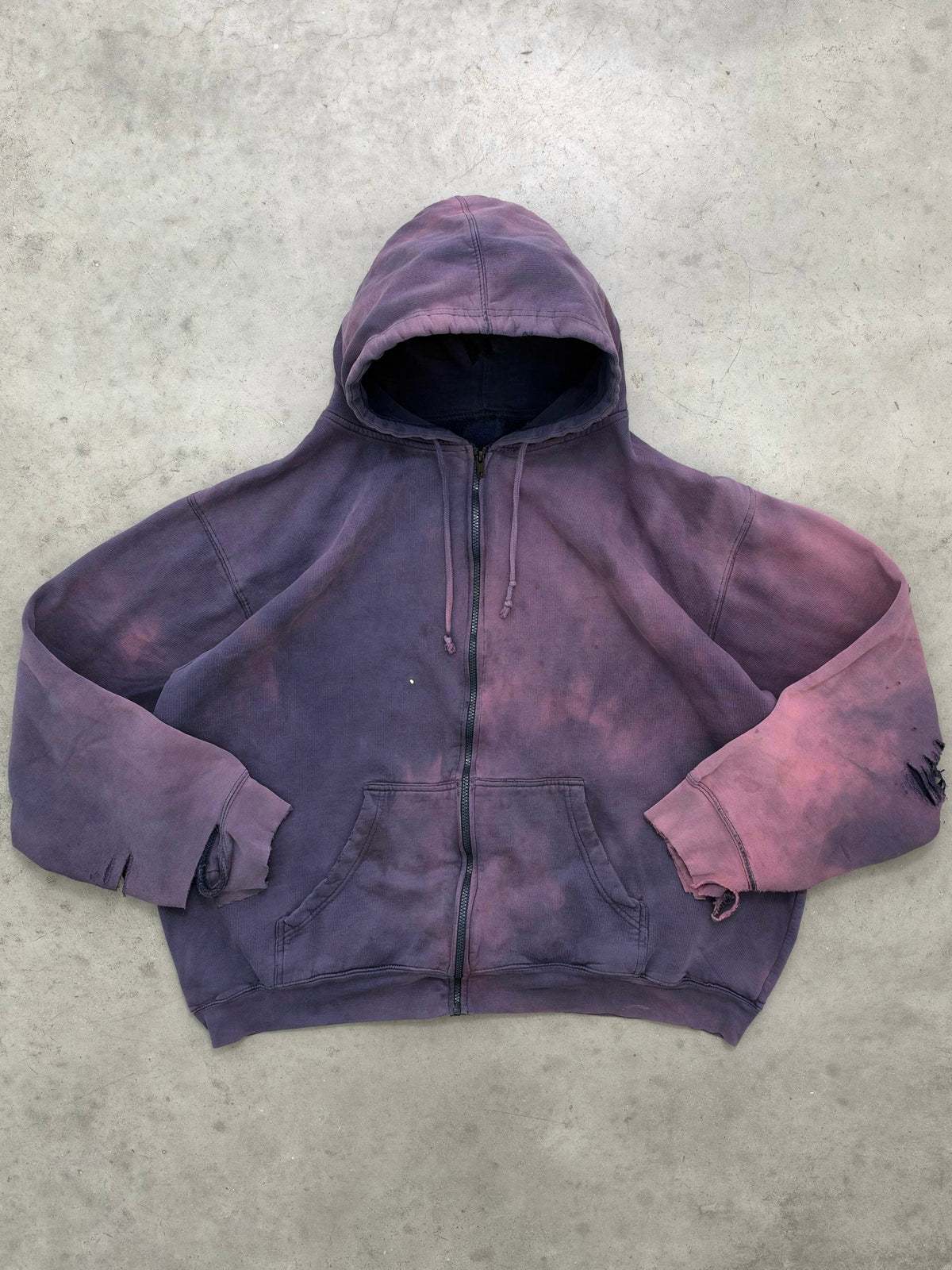 SUN FADED INDIGO ZIP UP HOODIE - 1990S