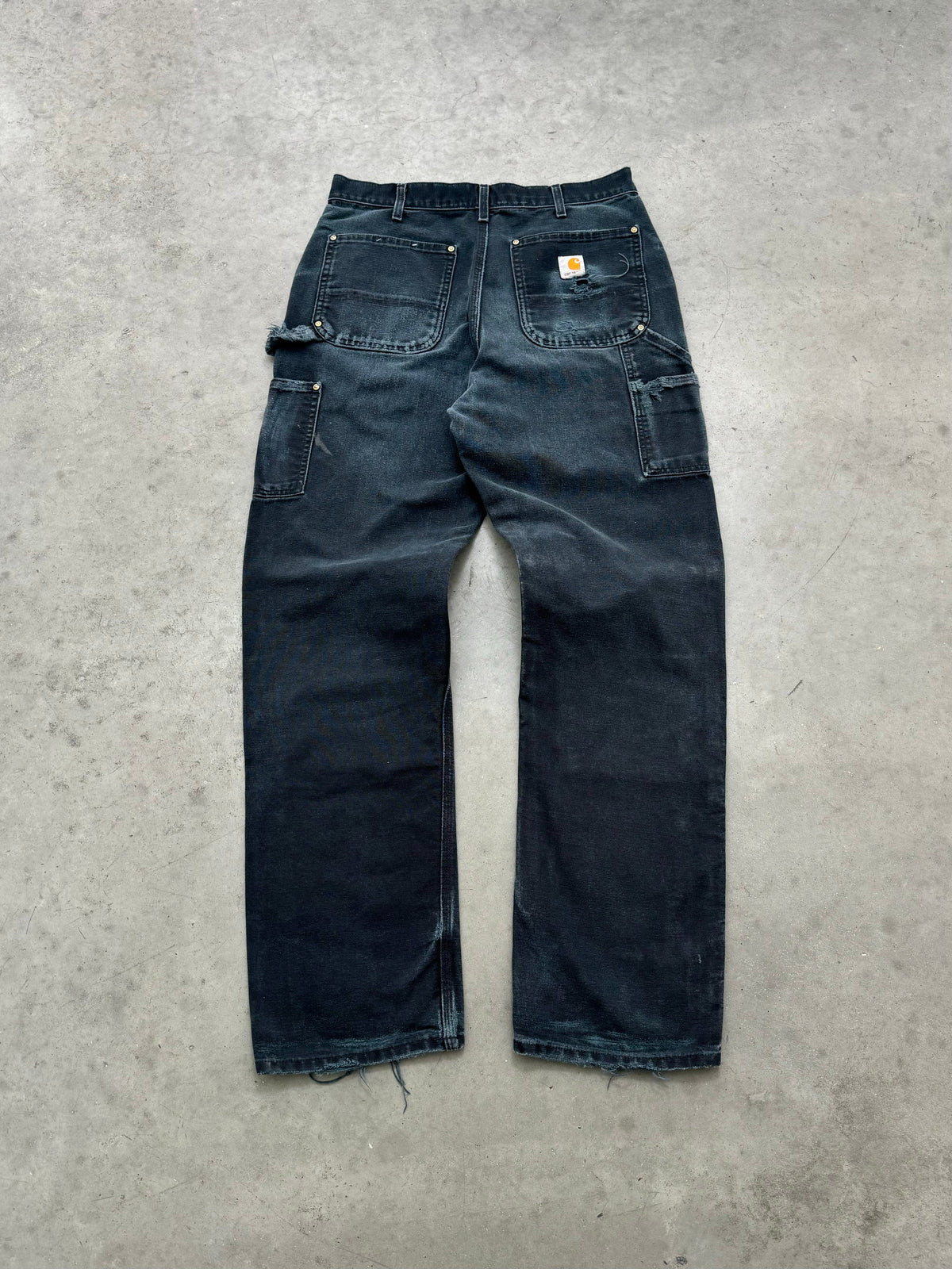 DISTRESSED FADED BLACK CARHARTT DOUBLE KNEE PANTS - 1990S