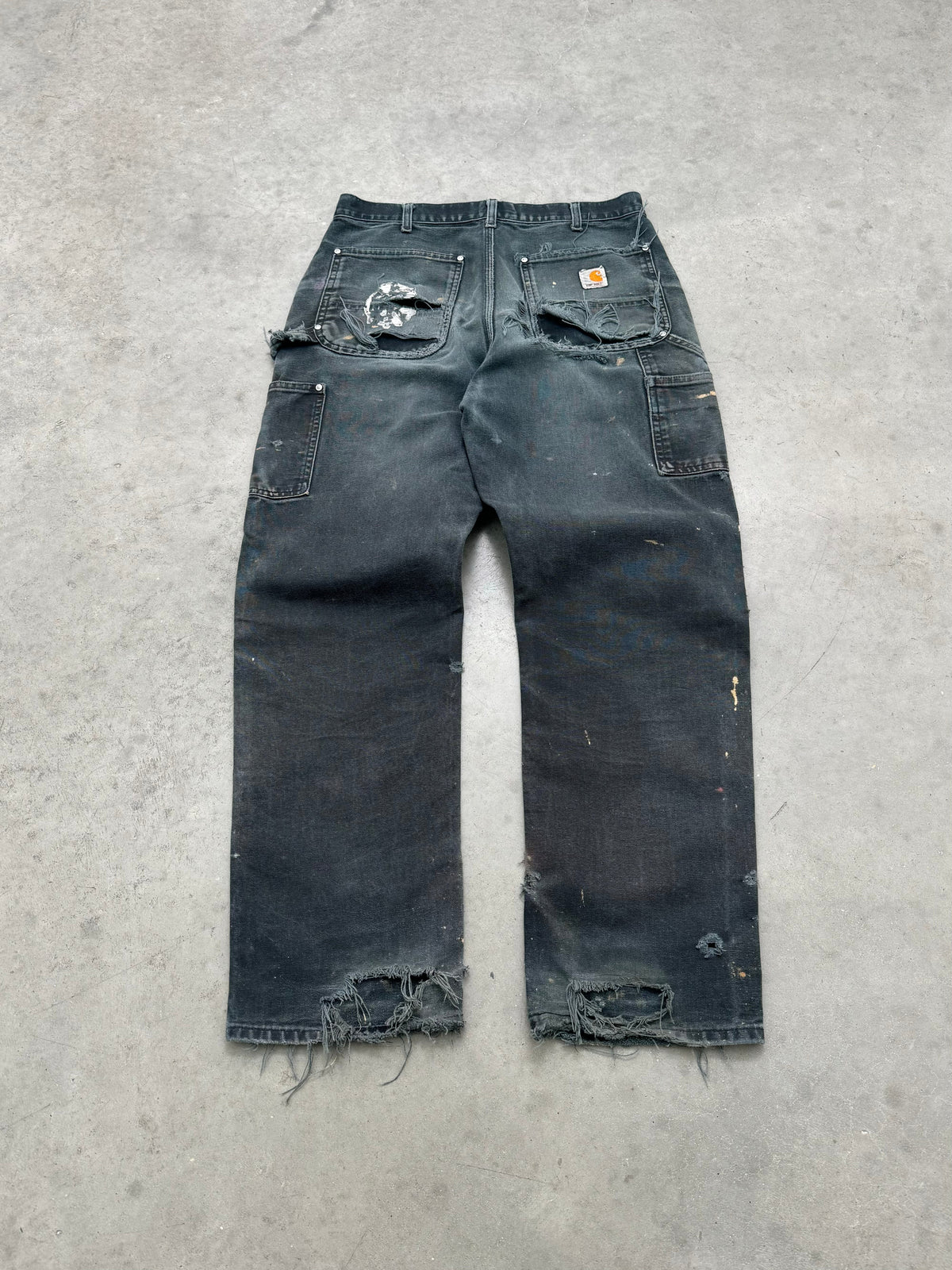 DISTRESSED FADED BLACK CARHARTT DOUBLE KNEE - 1990S