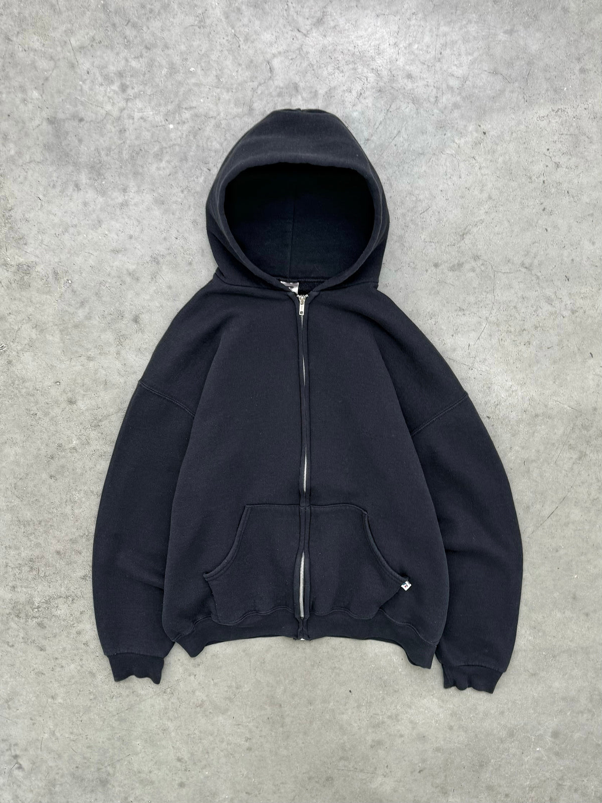 FADED BLACK RUSSELL ZIP UP HOODIE - 2000S