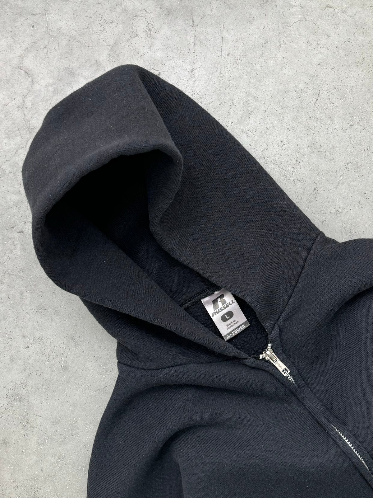 FADED BLACK RUSSELL ZIP UP HOODIE - 2000S