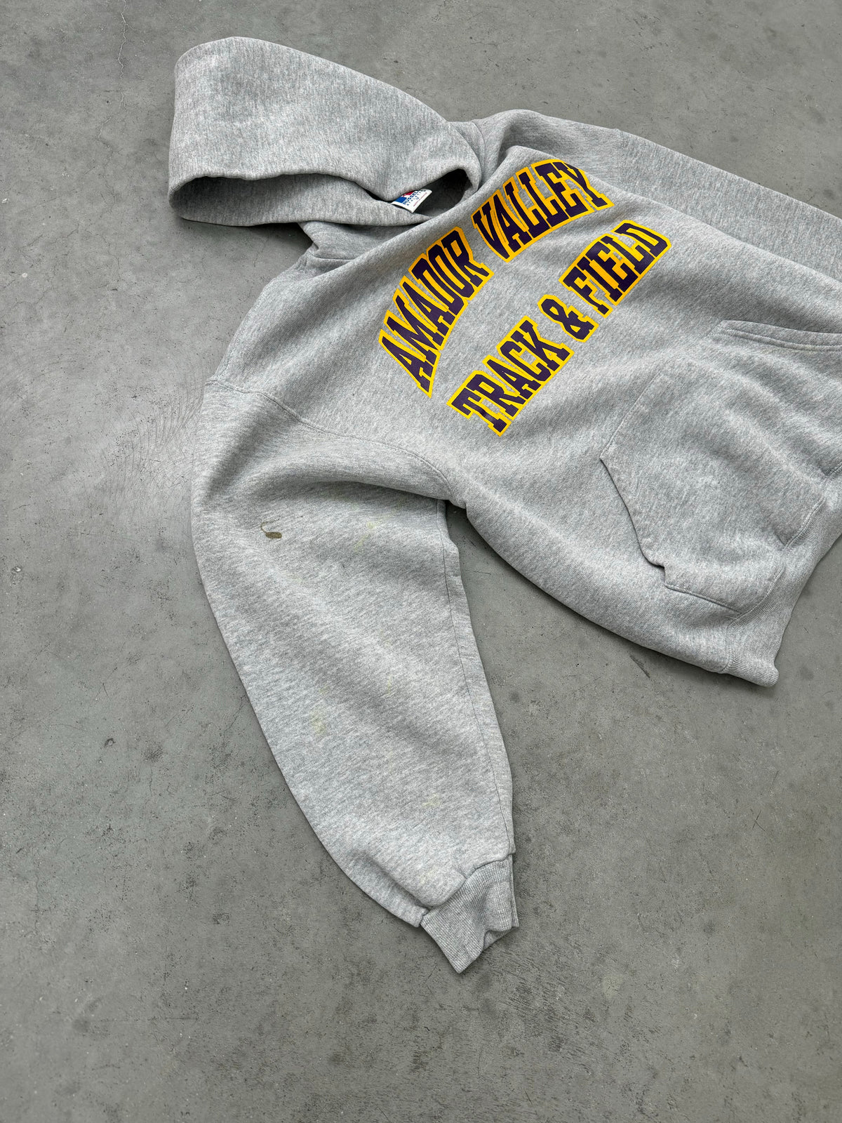 "TRACK AND FIELD" HEATHER GREY RUSSELL HOODIE - 1990S