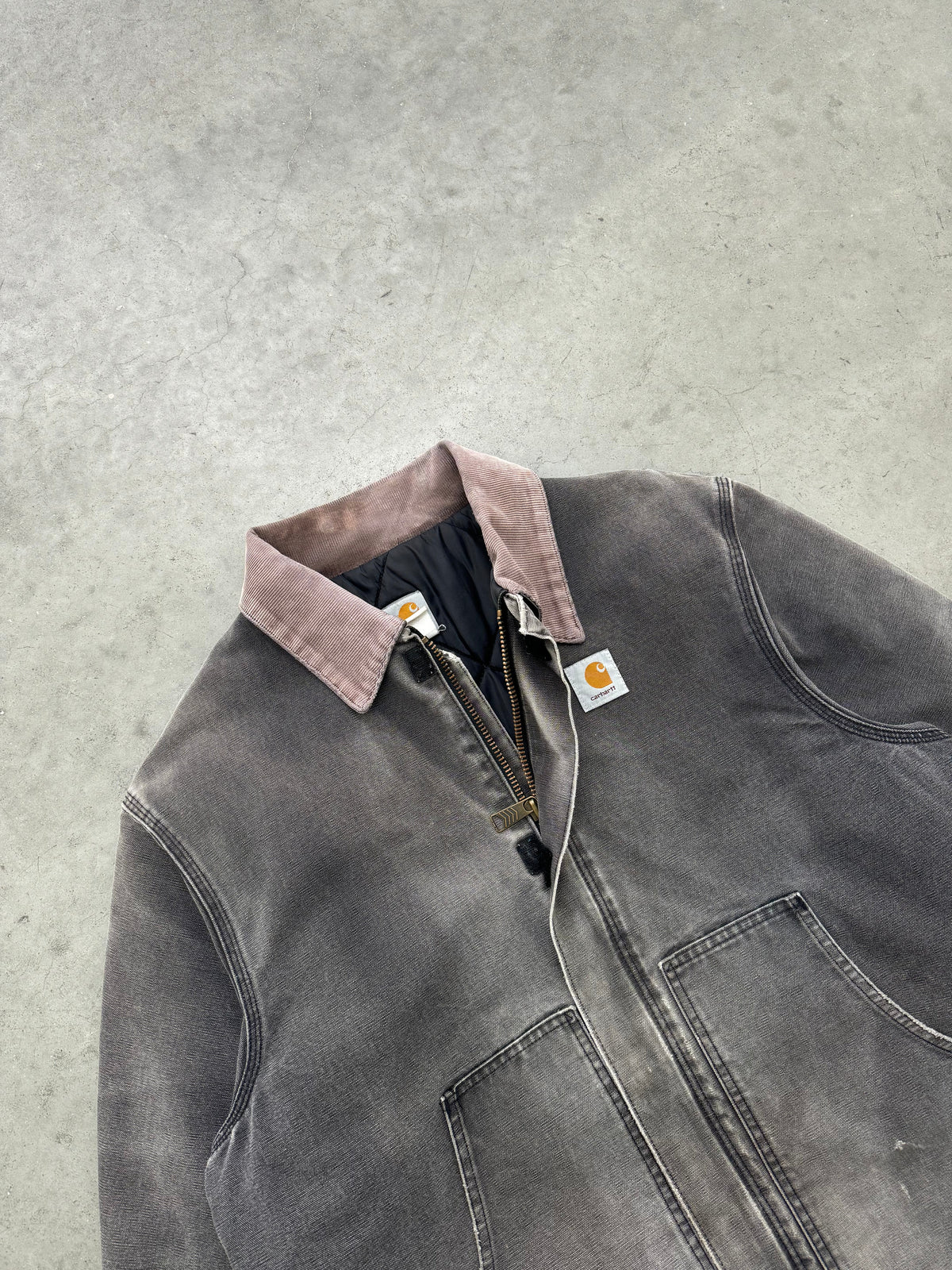 DISTRESSED & SUN FADED BLACK SMOKE CARHARTT ARCTIC JACKET - 1990S